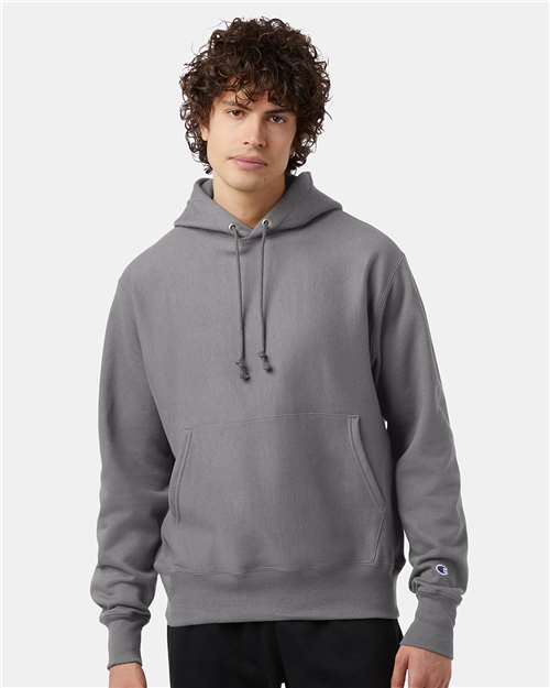 Custom Embroidered - Champion - Reverse Weave® Hooded Sweatshirt - Stone Grey - S101