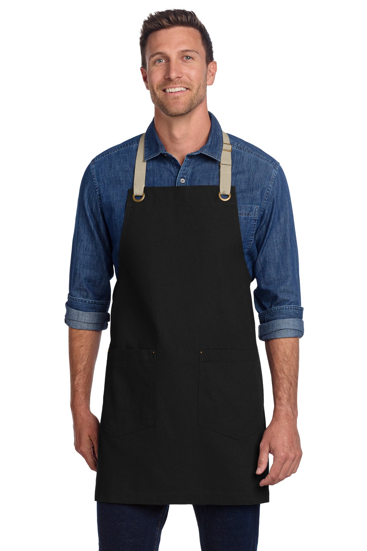 Custom Embroidery or DTF Print - Port Authority ®  Canvas Full-Length Two-Pocket Apron A815