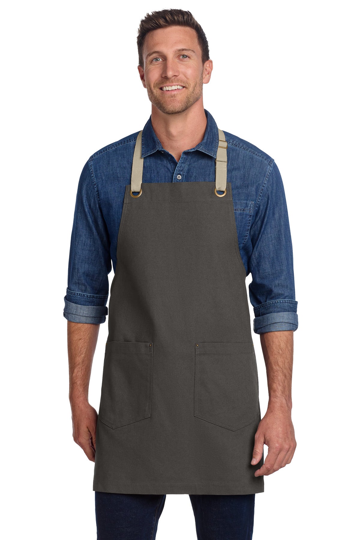 Custom Embroidery or DTF Print - Port Authority ®  Canvas Full-Length Two-Pocket Apron A815