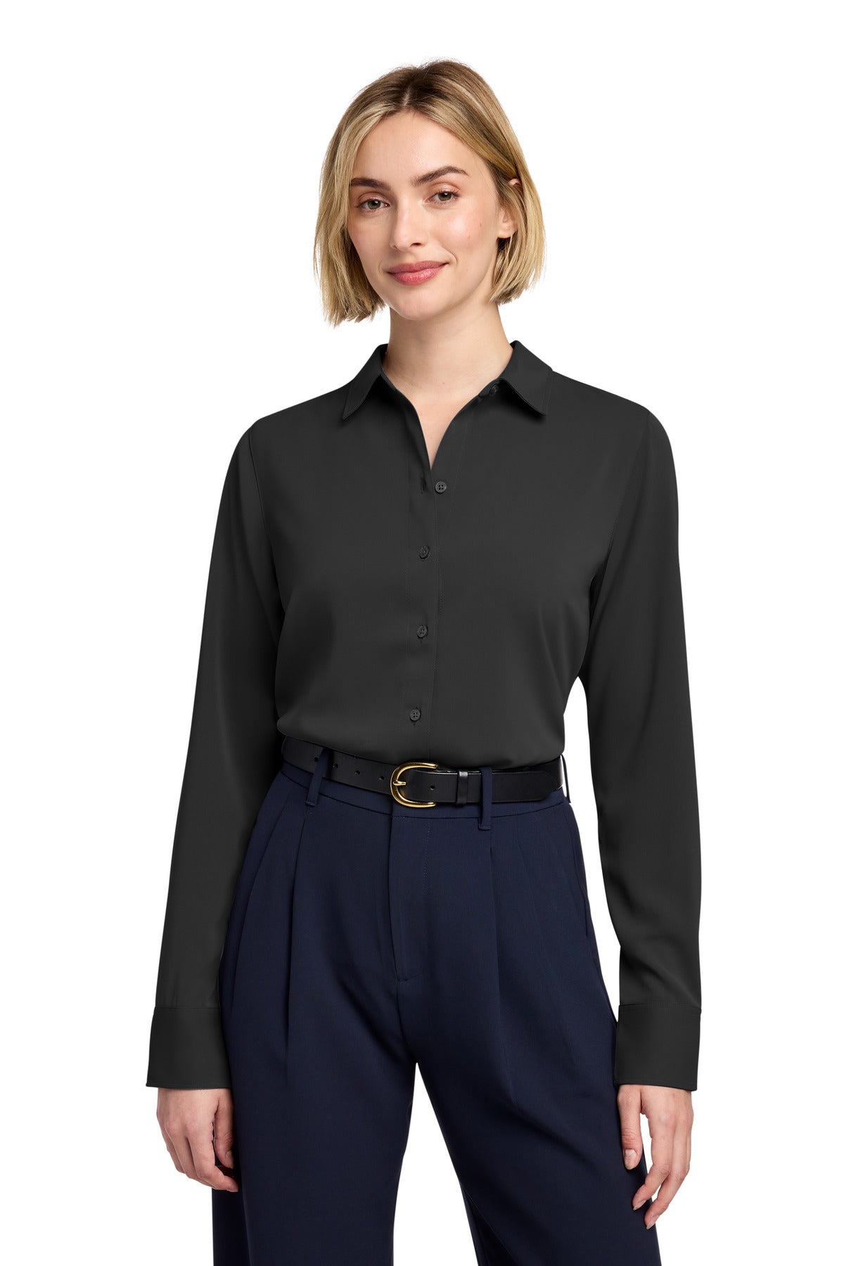 Custom Embroidery or DTF Print - Brooks Brothers ®  Women's Full-Button Satin Blouse BB18007