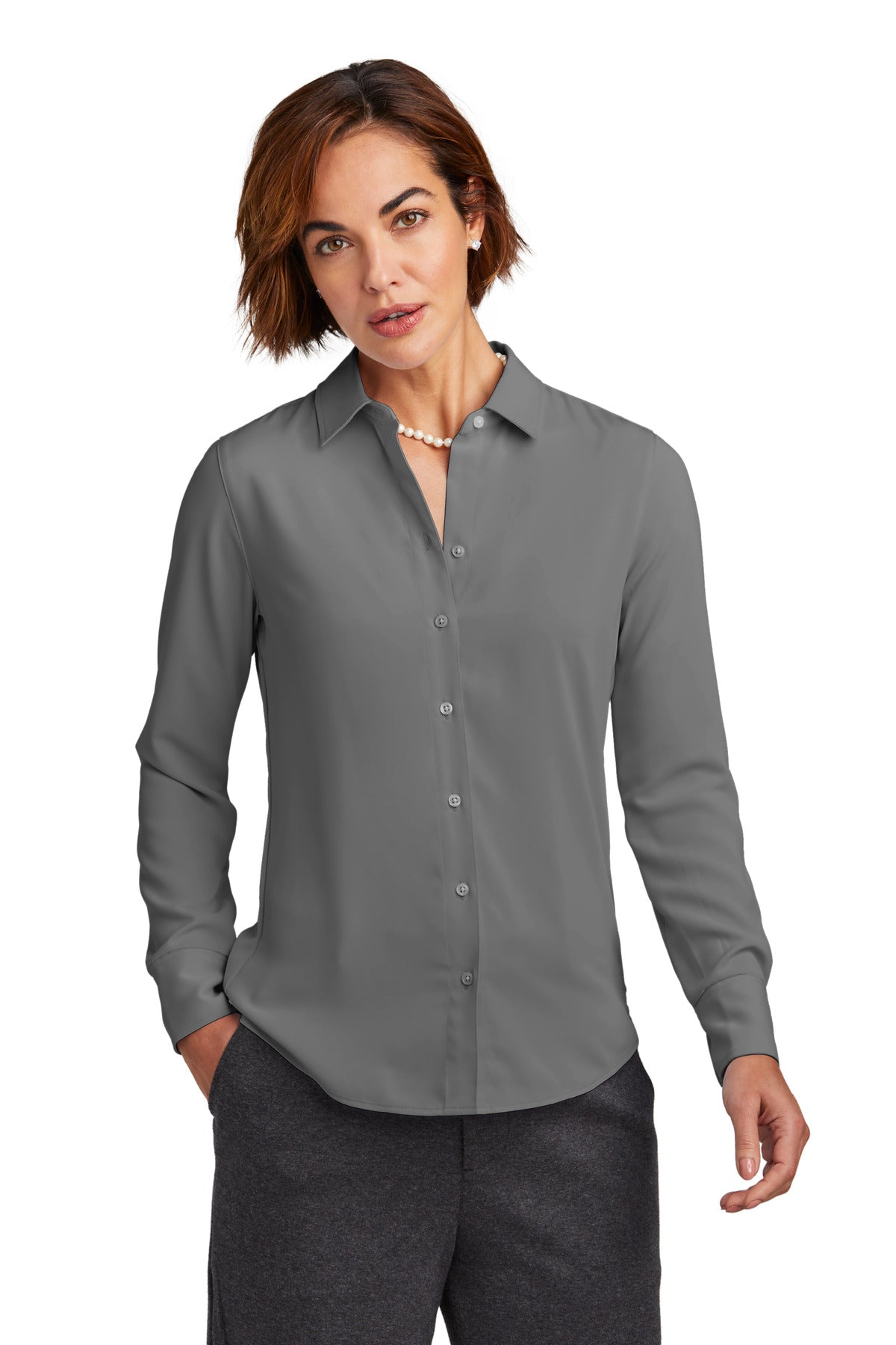 Custom Embroidered - Brooks Brothers© Women's Full-Button Satin Blouse BB18007