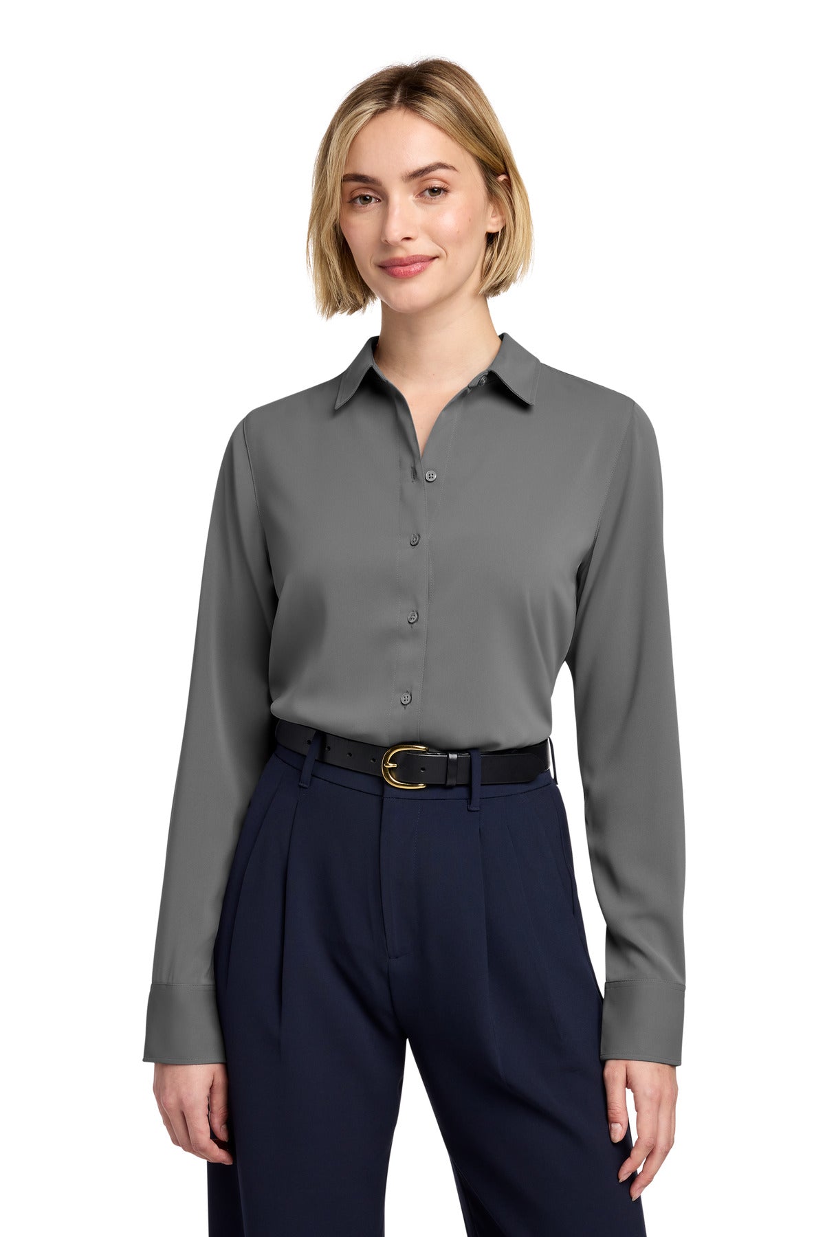 Custom Embroidery or DTF Print - Brooks Brothers ®  Women's Full-Button Satin Blouse BB18007