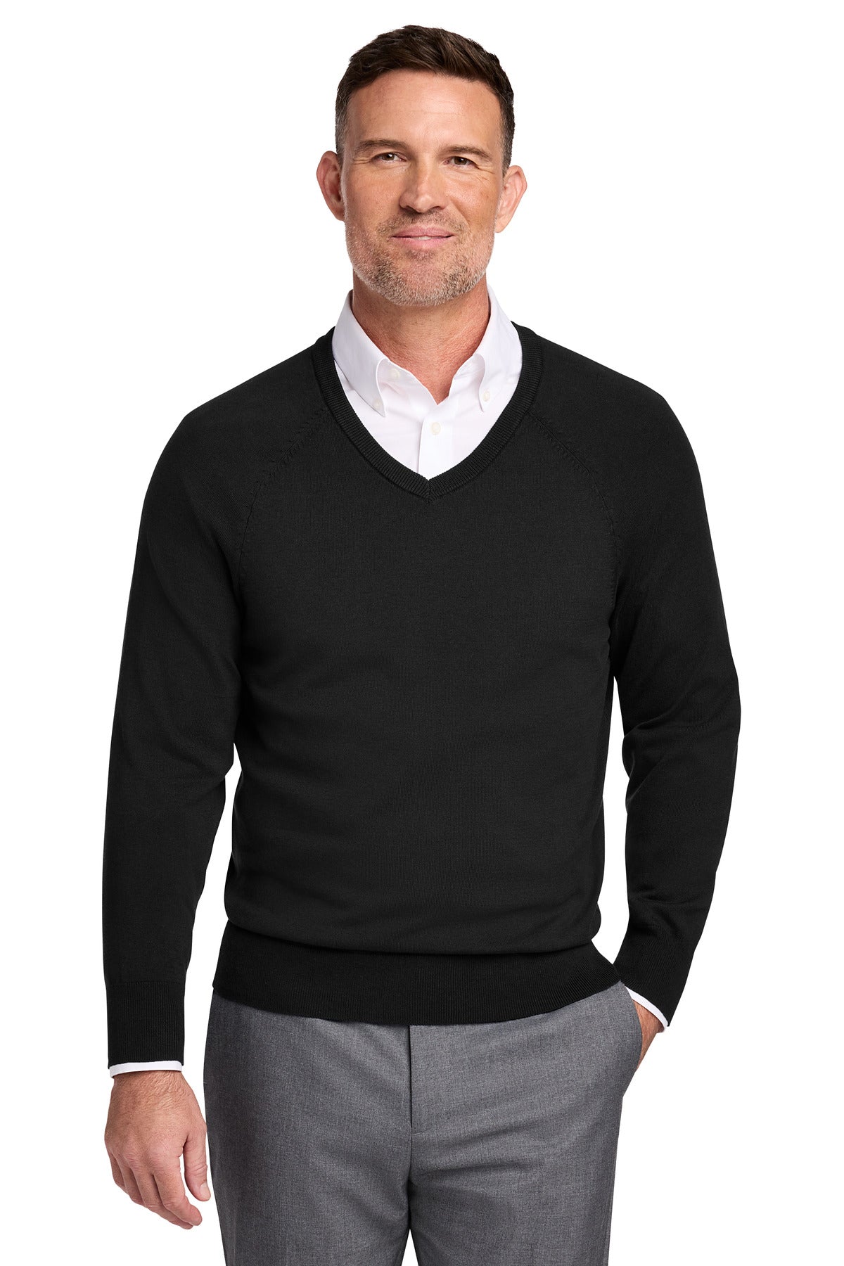 Custom Embroidery or DTF Print - Brooks Brothers ®  Cotton Stretch V-Neck Sweater BB18400