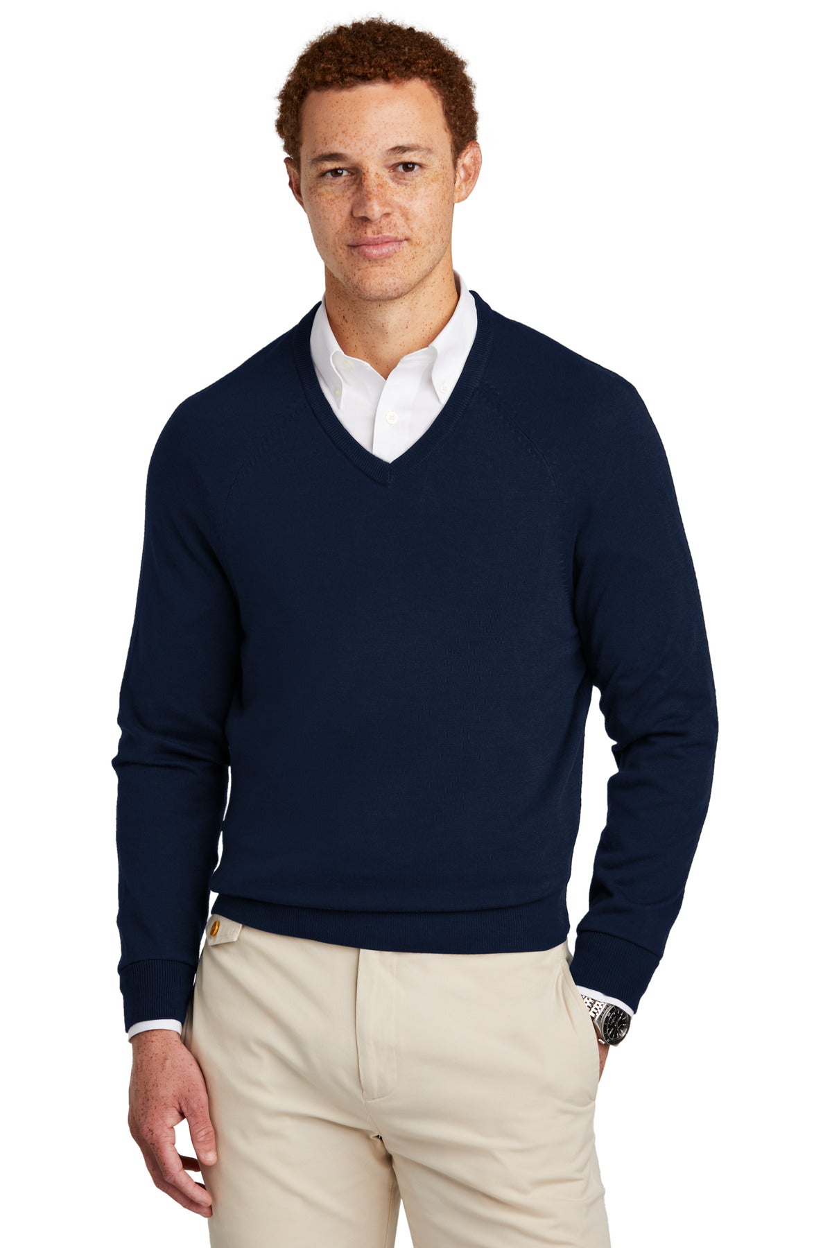 Custom Embroidered - Brooks Brothers© Cotton Stretch V-Neck Sweater BB18400