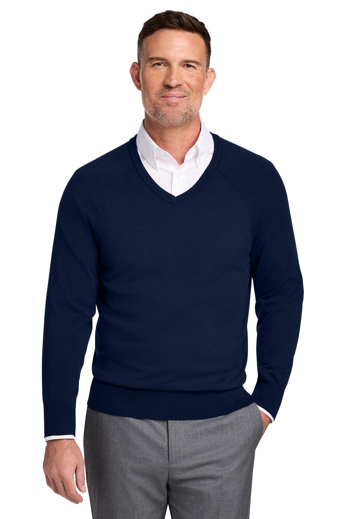 Custom Embroidery or DTF Print - Brooks Brothers ®  Cotton Stretch V-Neck Sweater BB18400