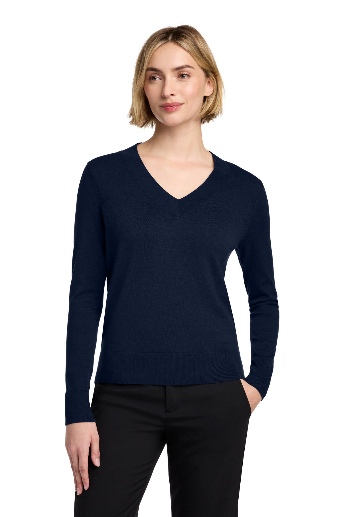Custom Embroidery or DTF Print - Brooks Brothers ®  Women's Cotton Stretch V-Neck Sweater BB18401