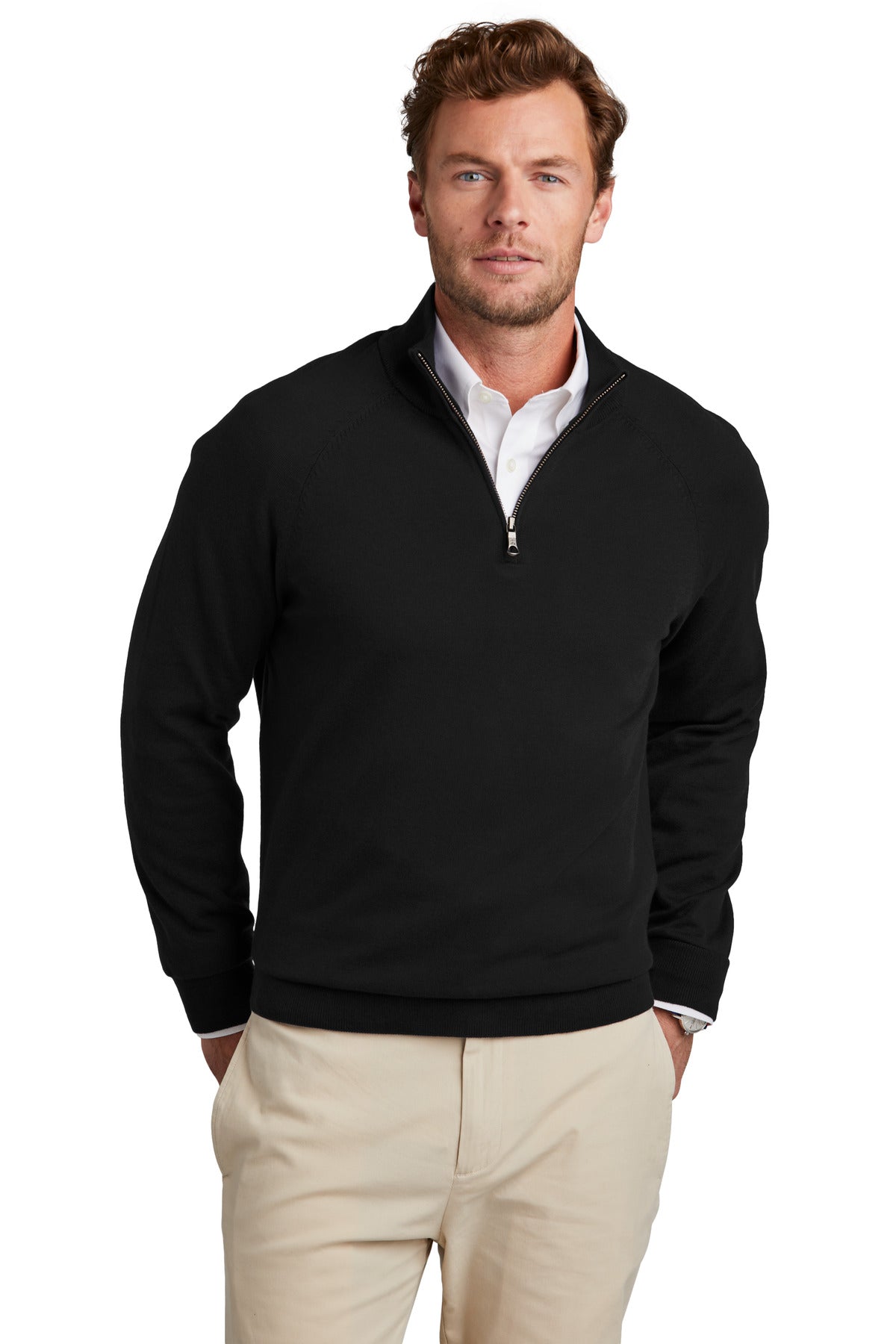 Custom Embroidered - Brooks Brothers© Cotton Stretch 1/4-Zip Sweater B