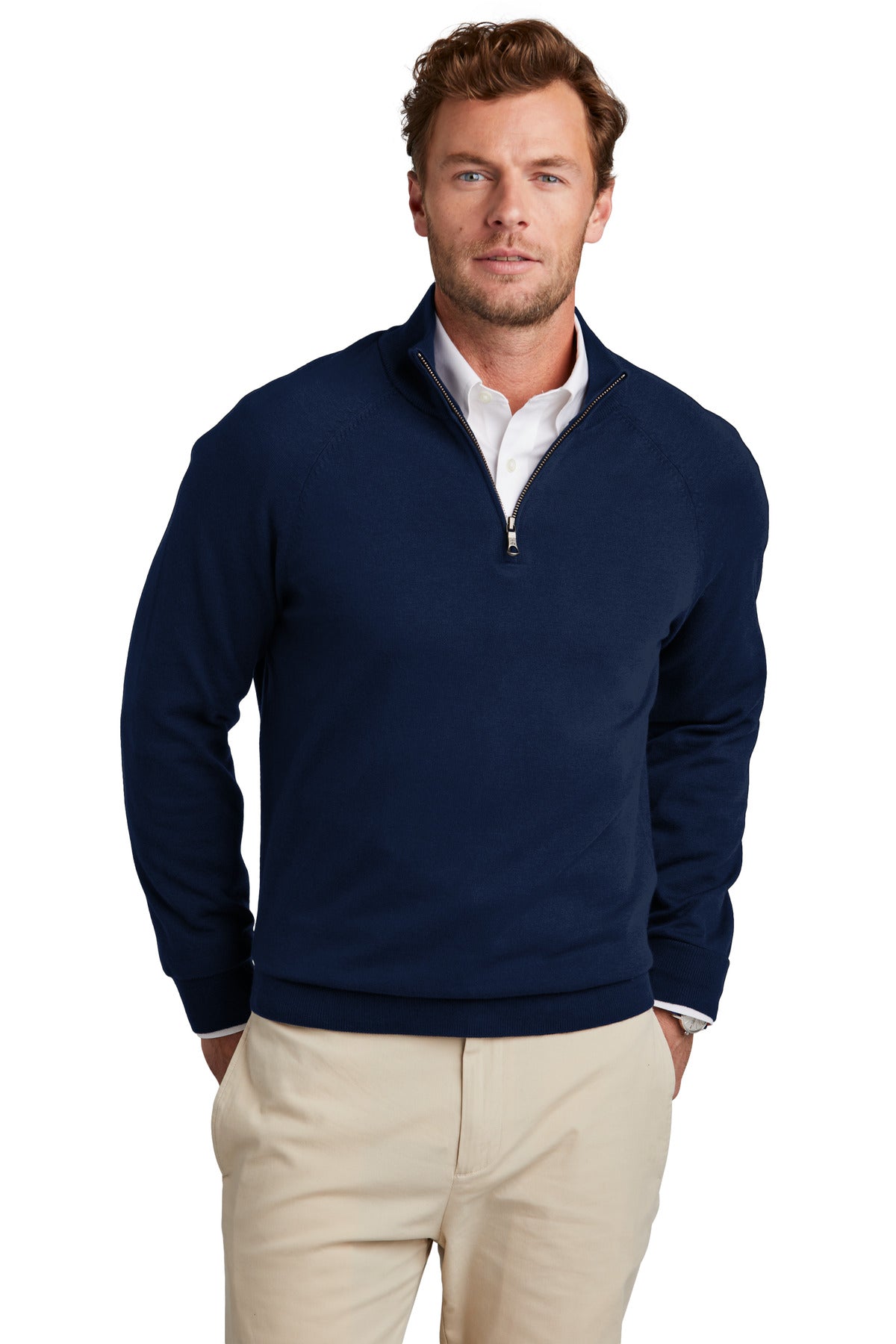 Custom Embroidered - Brooks Brothers© Cotton Stretch 1/4-Zip Sweater B