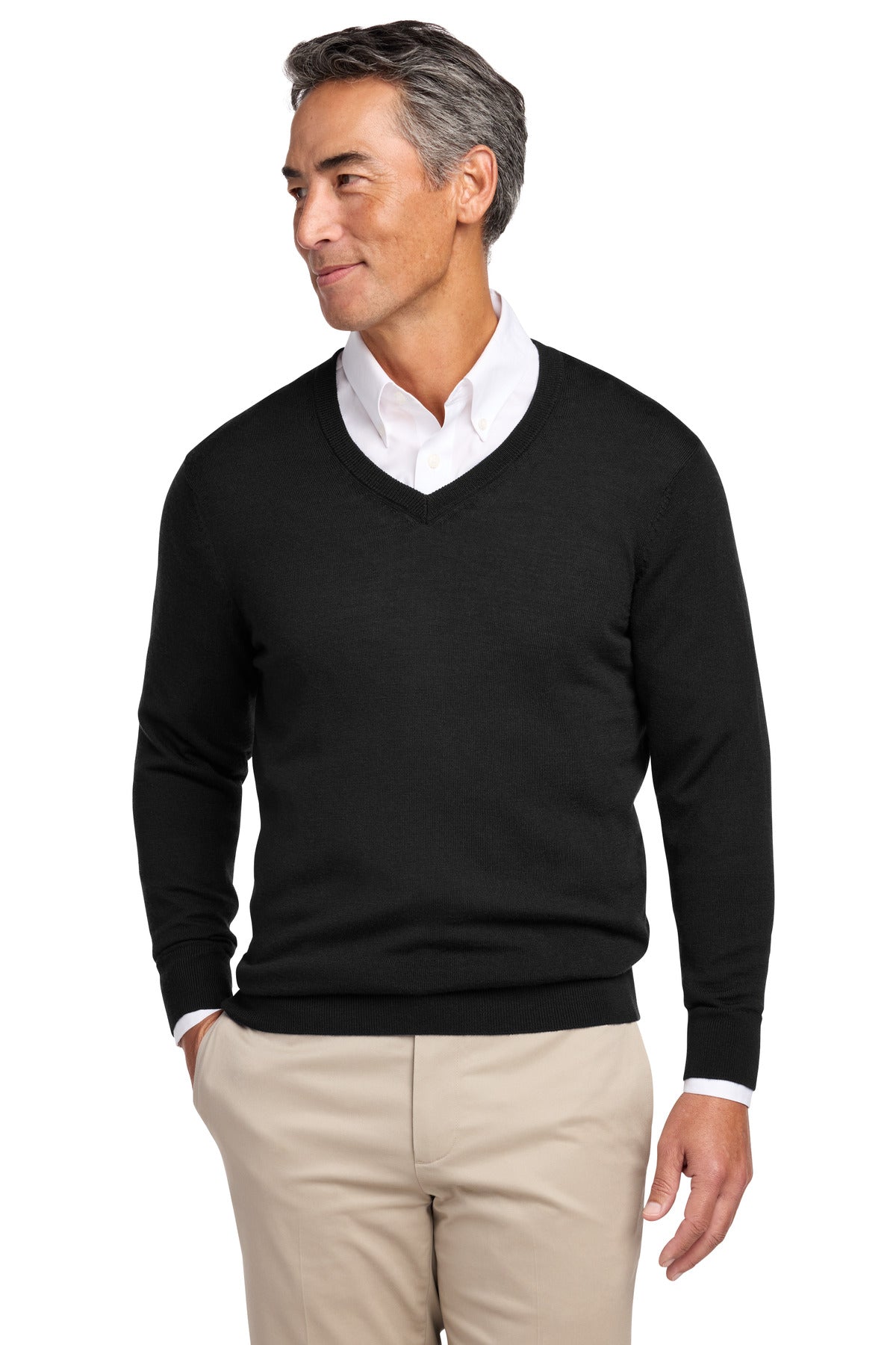 Custom Embroidery or DTF Print - Brooks Brothers ®  Washable Merino V-Neck Sweater BB18410