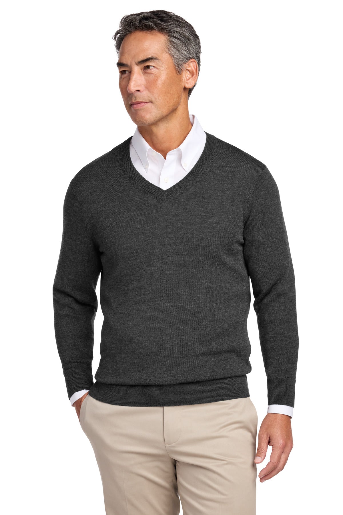 Custom Embroidery or DTF Print - Brooks Brothers ®  Washable Merino V-Neck Sweater BB18410