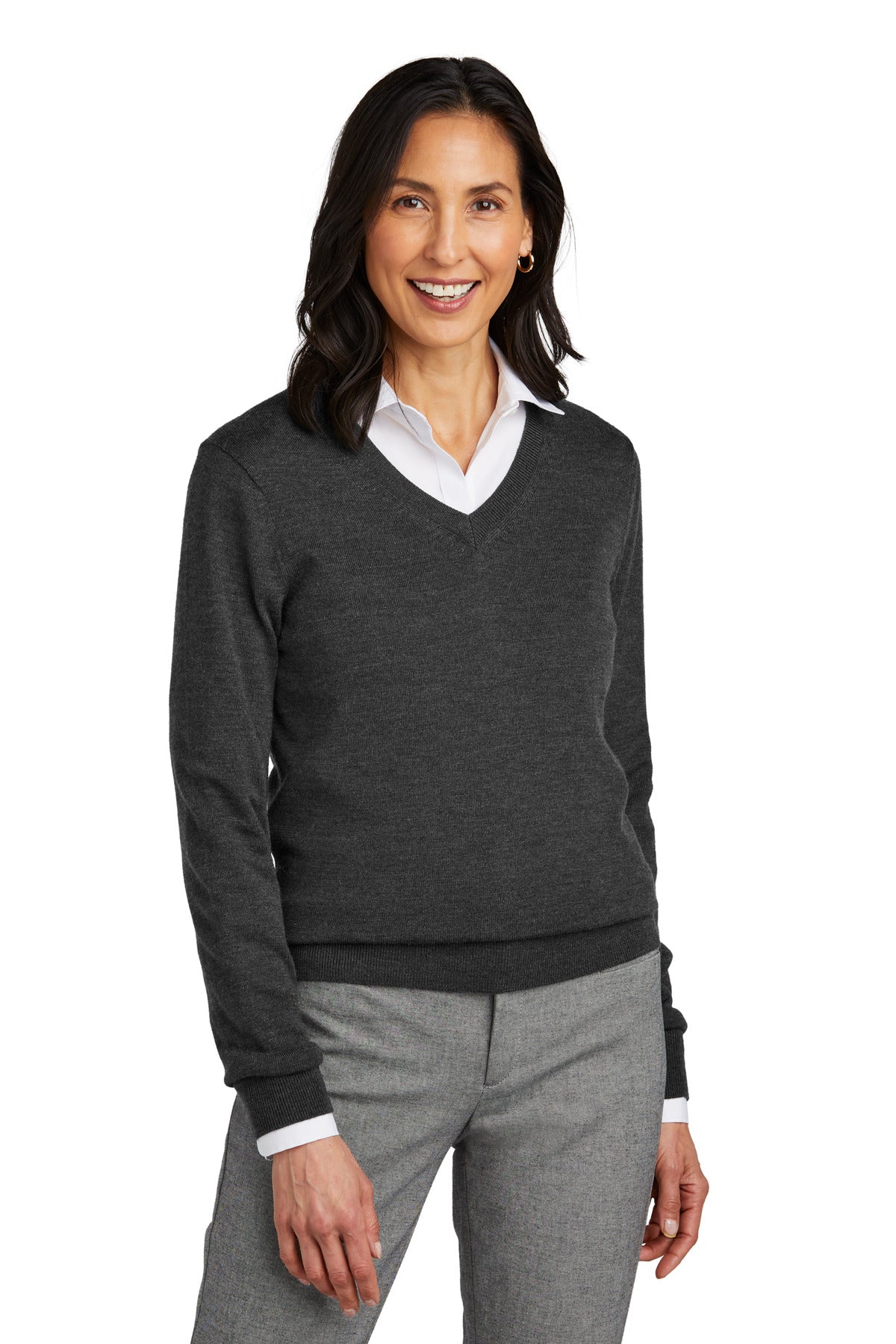 Custom Embroidered - Brooks Brothers© Women's Washable Merino V-Neck Sweater BB18411