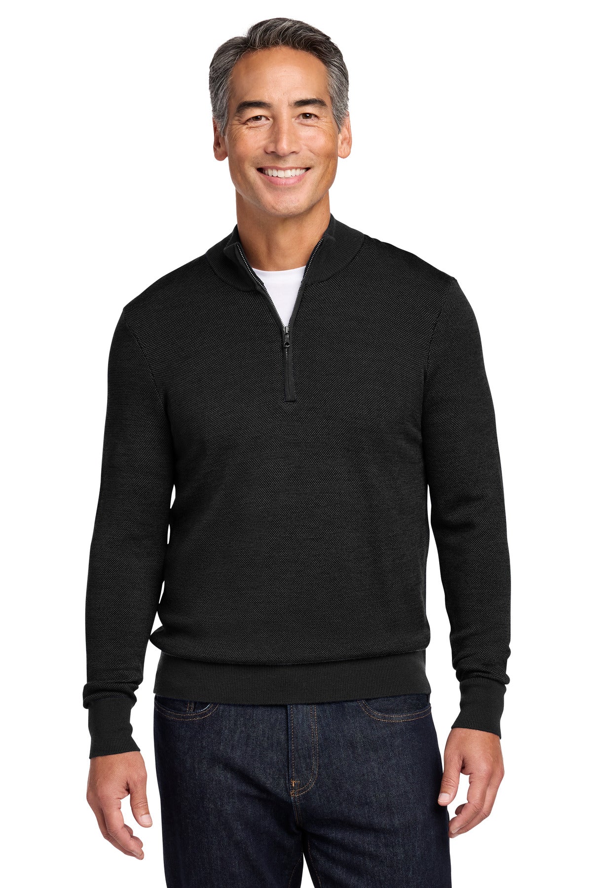 Custom Embroidery or DTF Print - Brooks Brothers ®  Washable Merino Birdseye 1/4-Zip Sweater BB18412