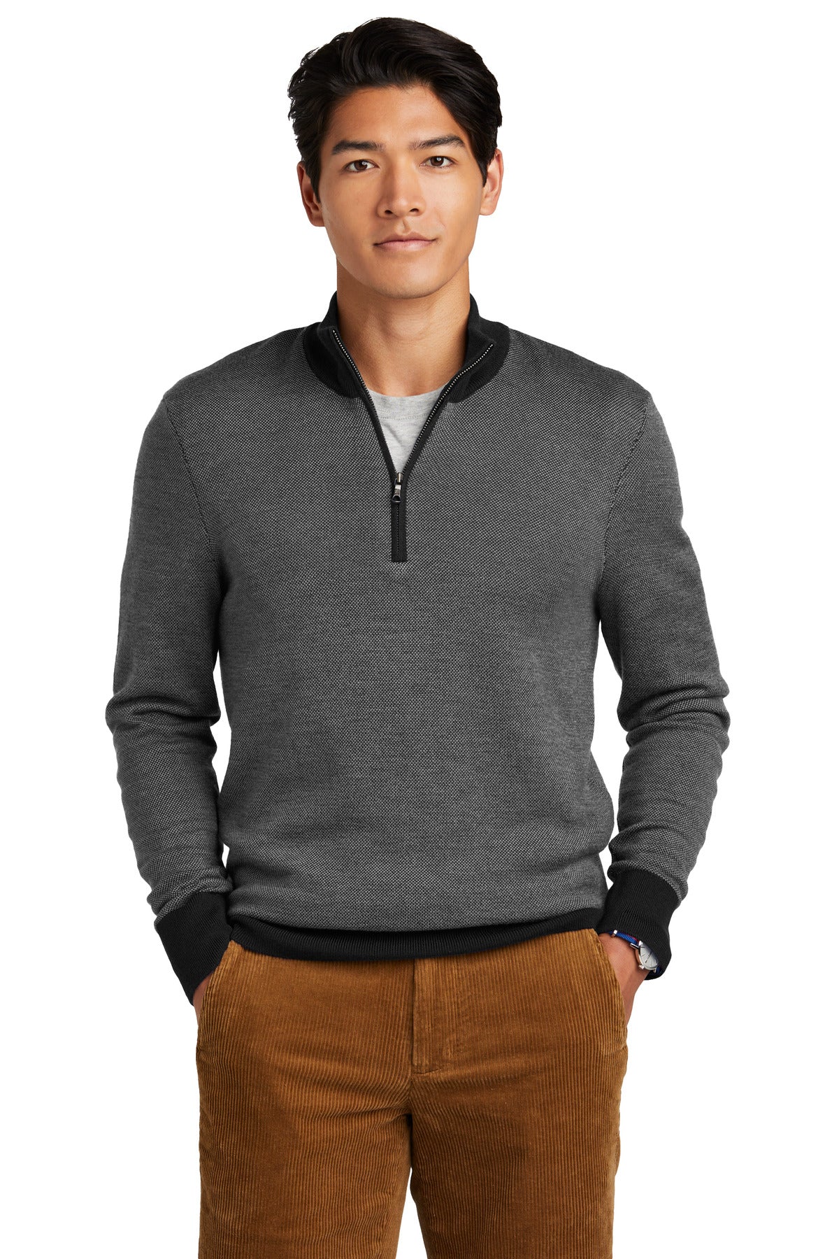 Custom Embroidered - Brooks Brothers© Washable Merino Birdseye 1/4-Zip Sweater BB18412