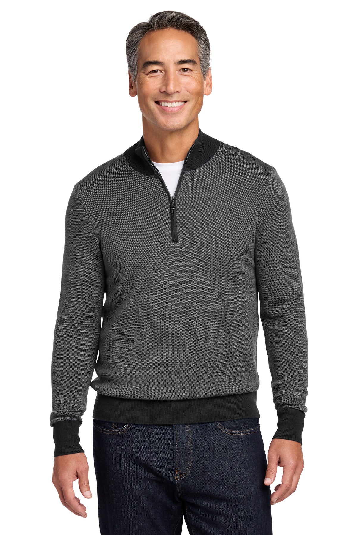 Custom Embroidery or DTF Print - Brooks Brothers ®  Washable Merino Birdseye 1/4-Zip Sweater BB18412