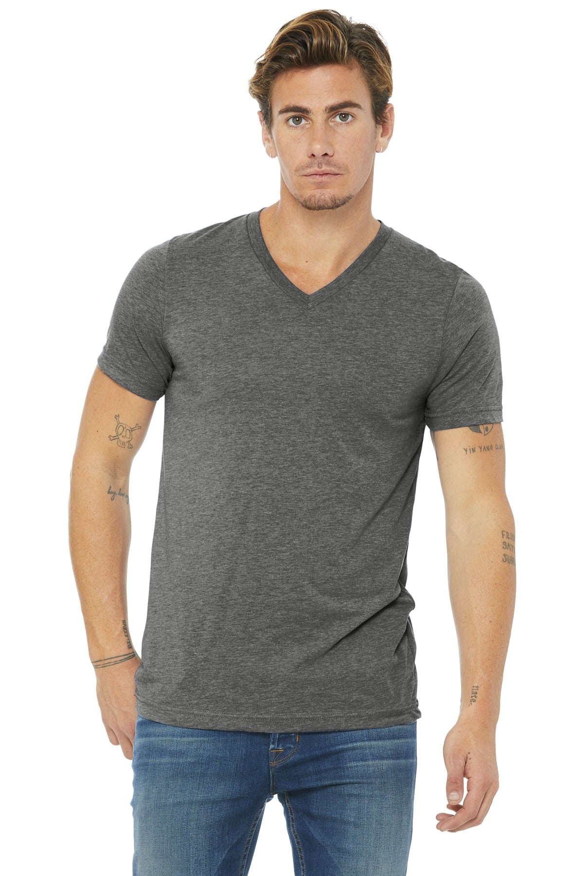 Custom Embroidery or DTF Print -  DISCONTINUED  BELLA+CANVAS  ®  Unisex Triblend Short Sleeve V-Neck Tee. BC3415
