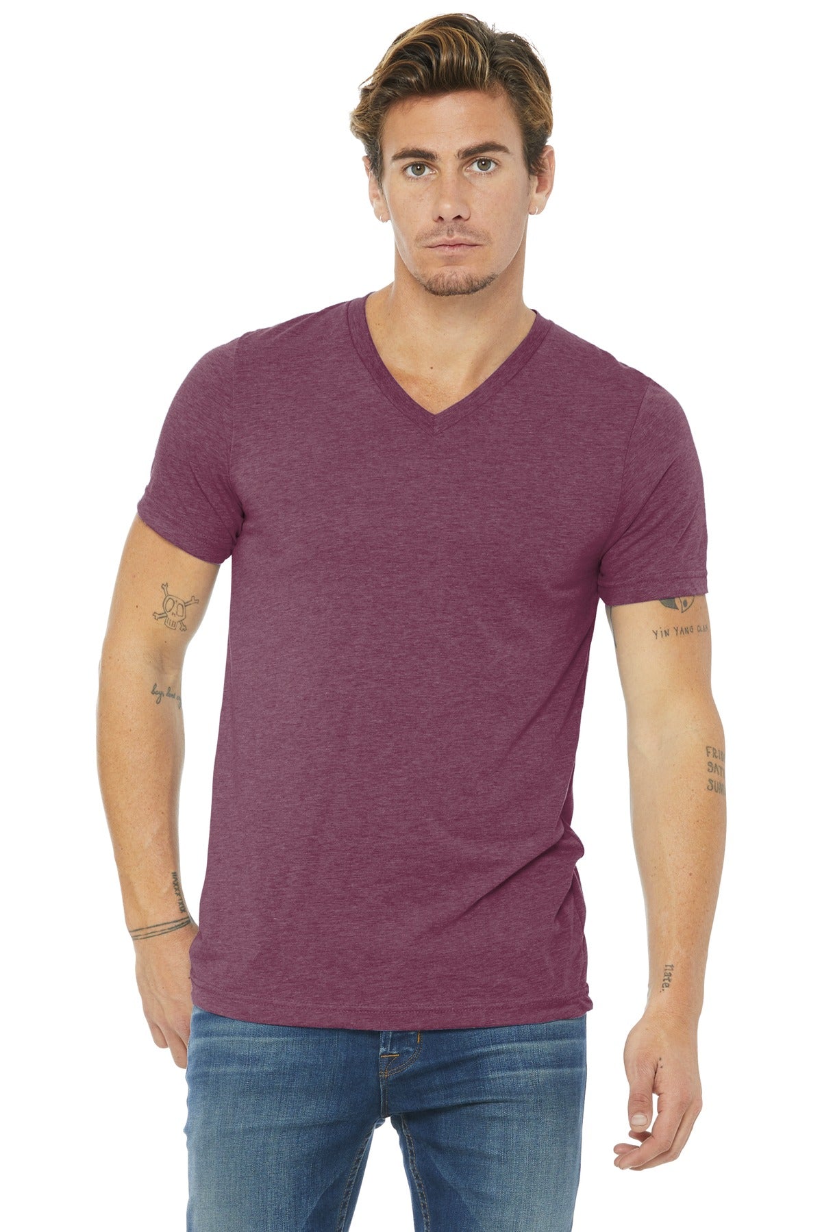 Custom Embroidery or DTF Print -  DISCONTINUED  BELLA+CANVAS  ®  Unisex Triblend Short Sleeve V-Neck Tee. BC3415
