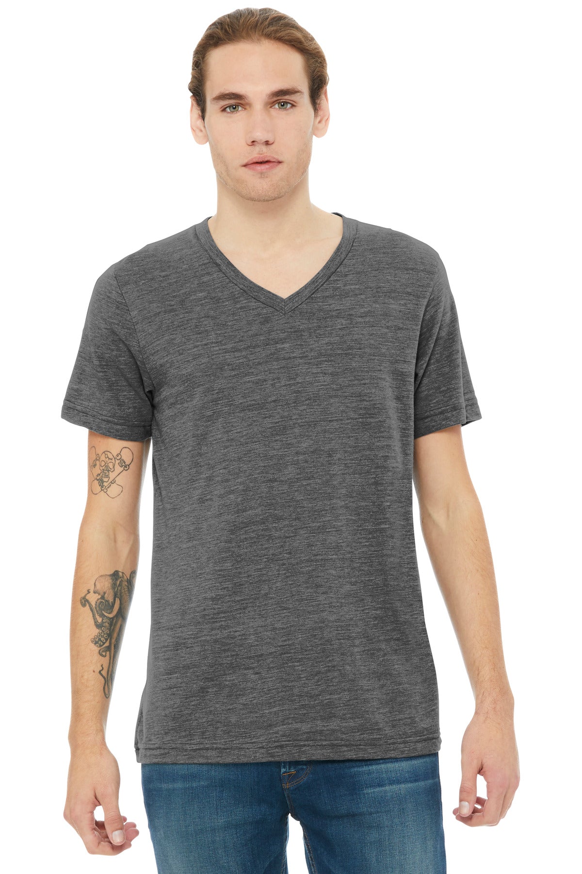 Custom Embroidery or DTF Print - BELLA+CANVAS ®  Unisex Textured Jersey V-Neck Tee BC3655