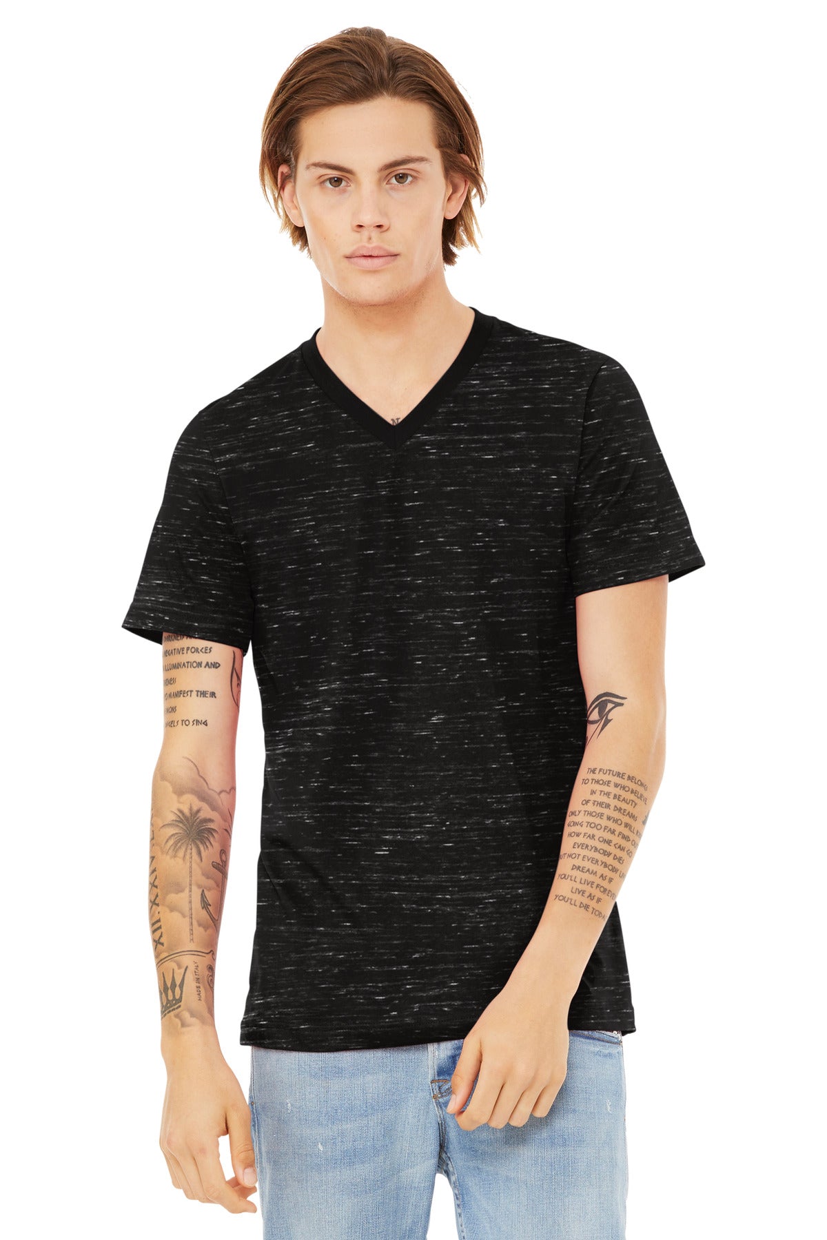 Custom Embroidery or DTF Print - BELLA+CANVAS ®  Unisex Textured Jersey V-Neck Tee BC3655