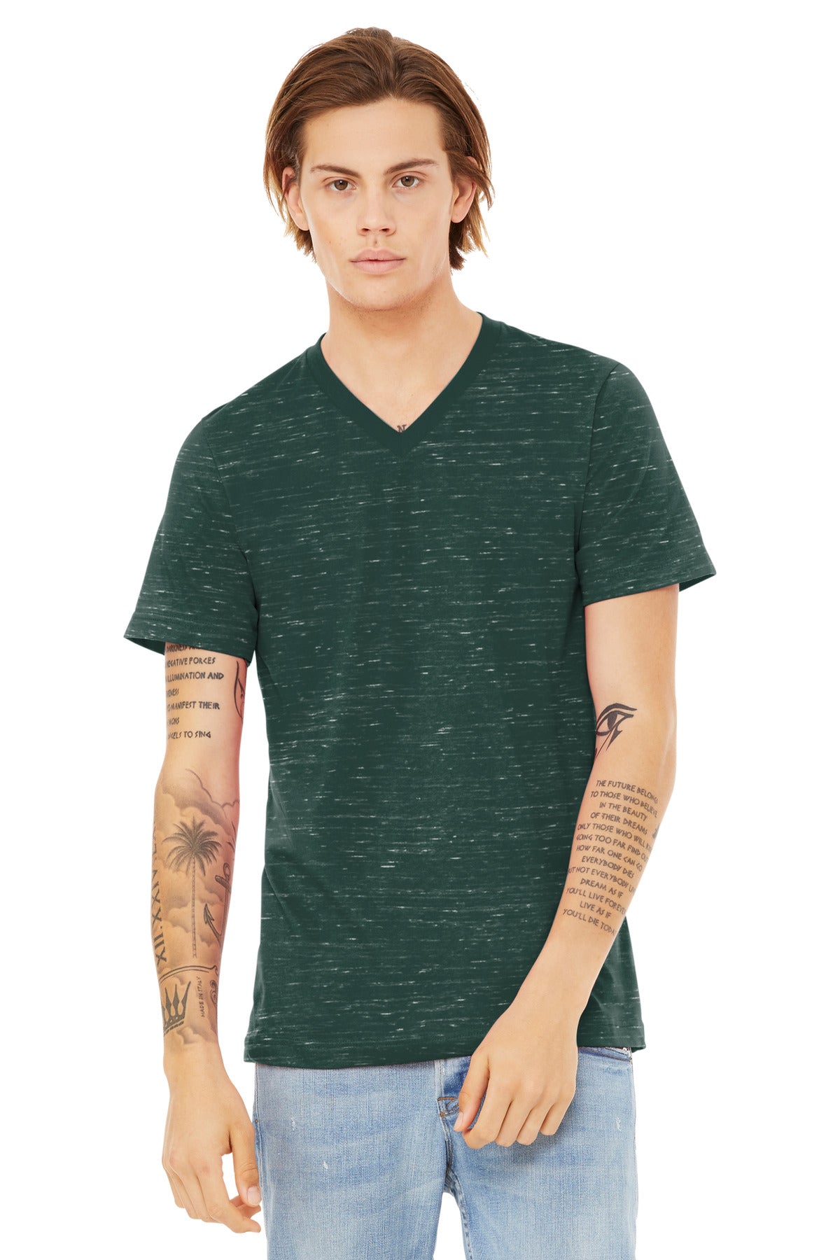 Custom Embroidery or DTF Print - BELLA+CANVAS ®  Unisex Textured Jersey V-Neck Tee BC3655