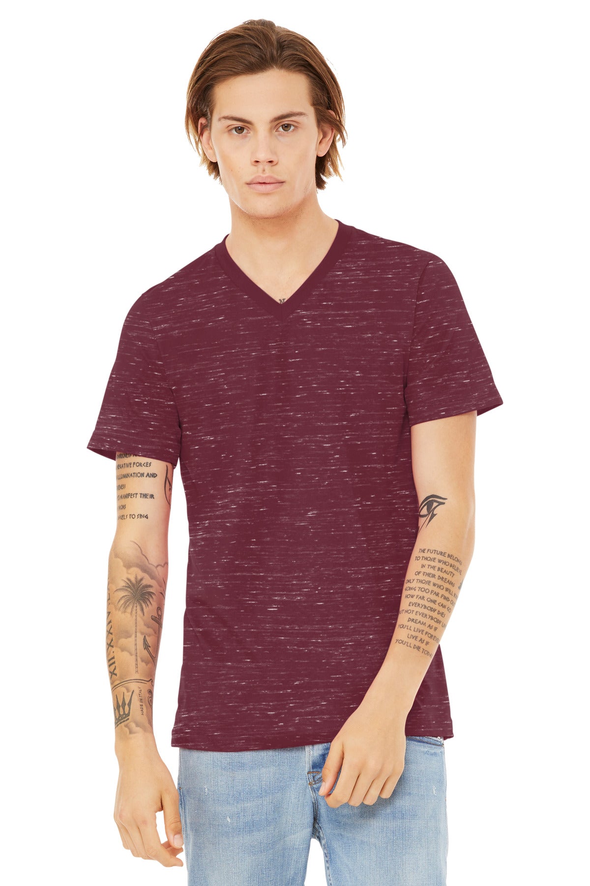 Custom Embroidery or DTF Print - BELLA+CANVAS ®  Unisex Textured Jersey V-Neck Tee BC3655