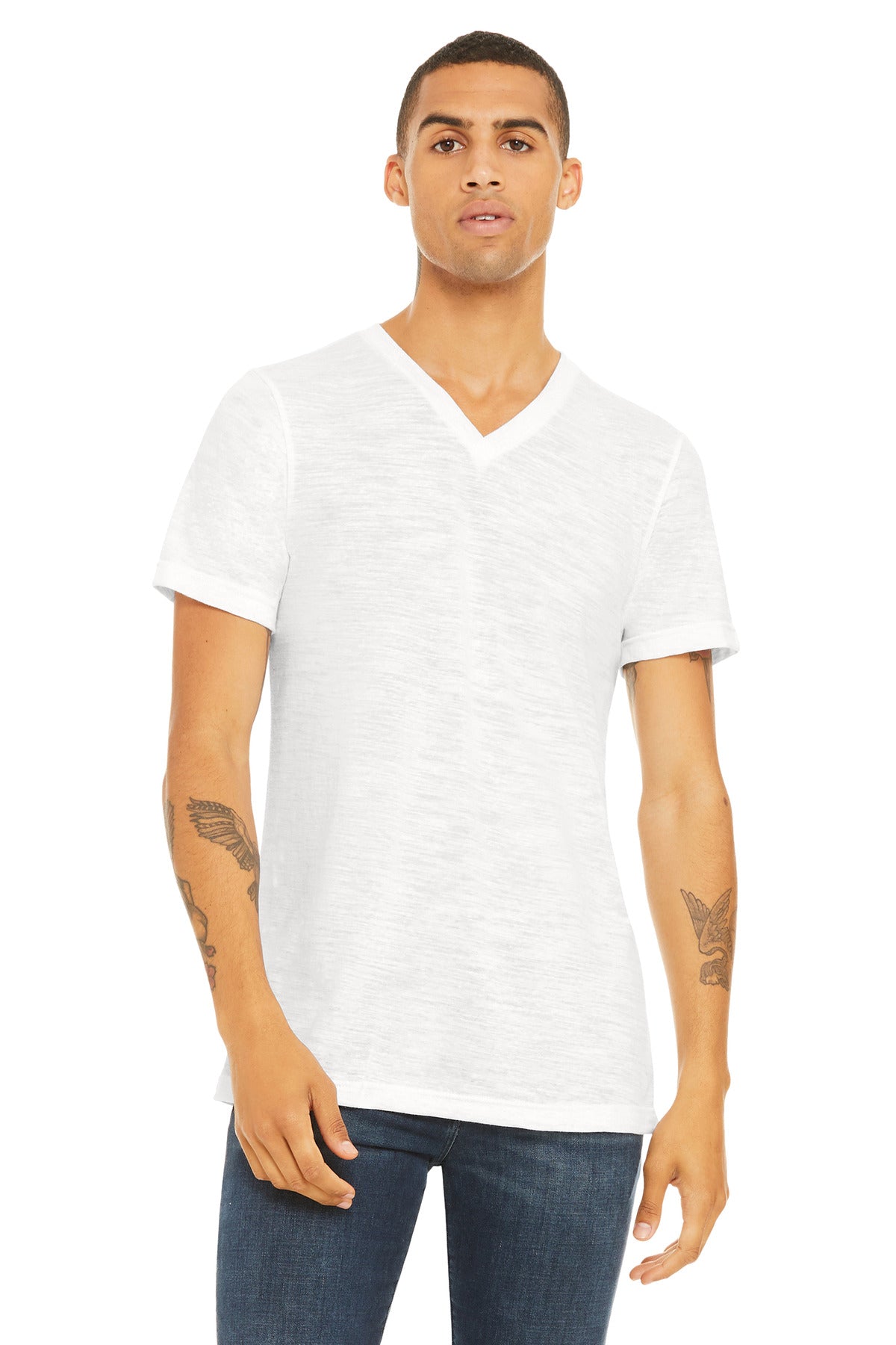 Custom Embroidery or DTF Print - BELLA+CANVAS ®  Unisex Textured Jersey V-Neck Tee BC3655