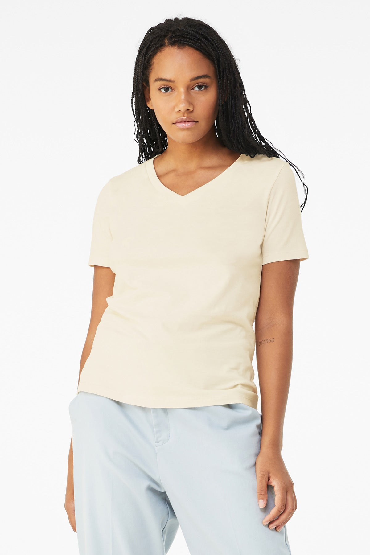 Custom Embroidery or DTF Print - BELLA+CANVAS  ®  Women's Relaxed Jersey Short Sleeve V-Neck Tee. BC6405
