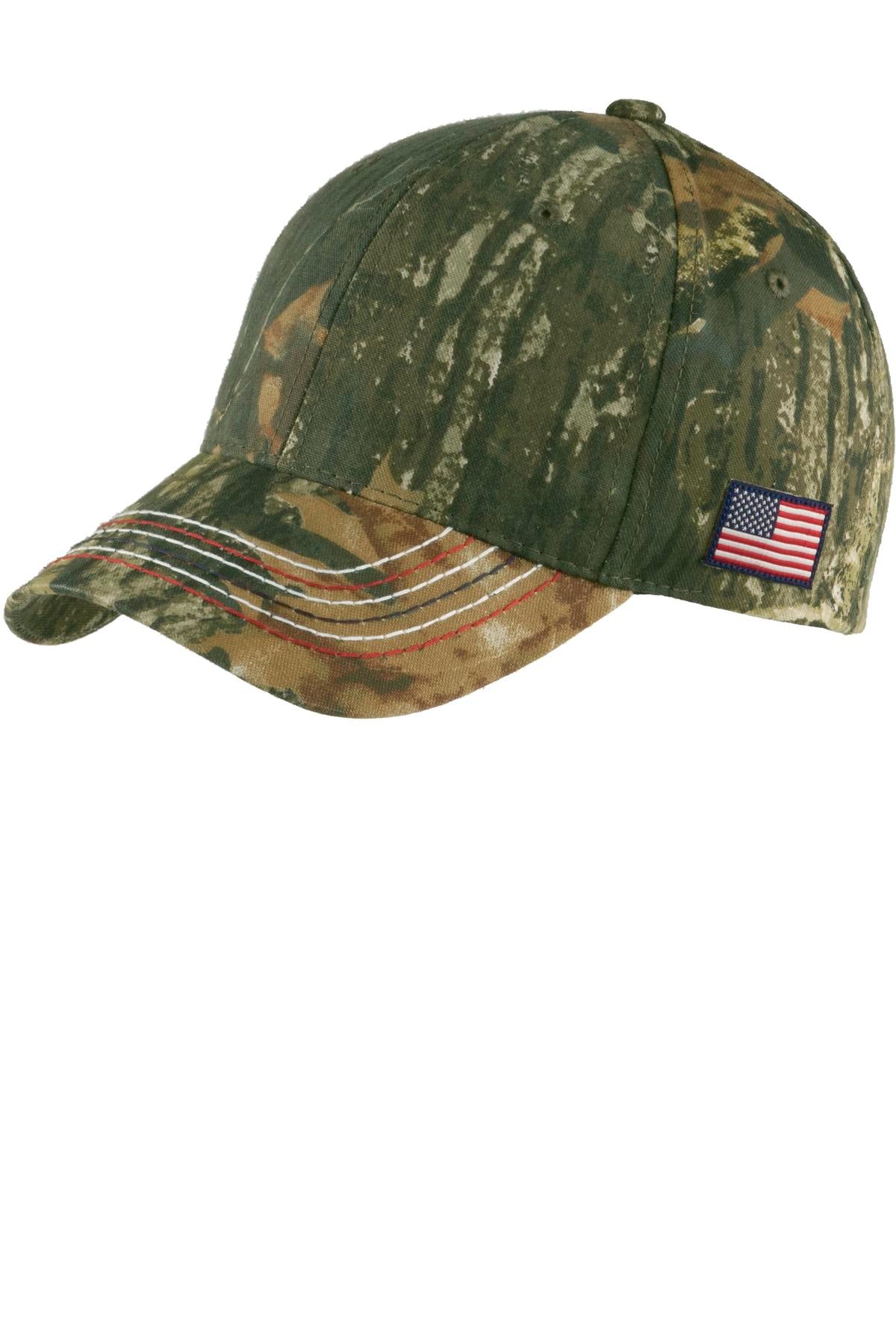 Custom Embroidered - Port & Co ™  Americana Contrast Stitch Camouflage Cap. C909