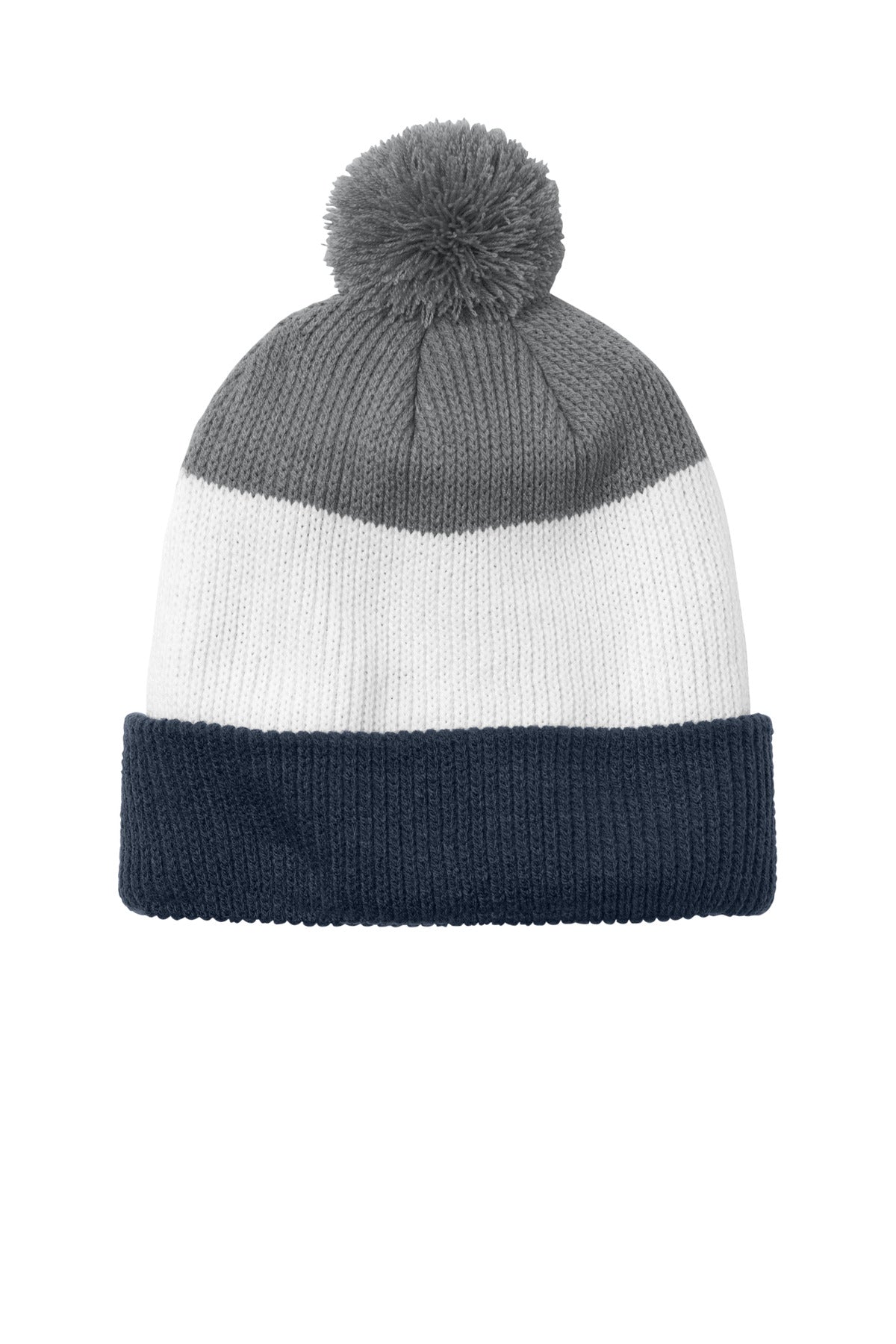 Custom Embroidery or DTF Print - Port Authority ®  Cozy Striped Pom Beanie C979