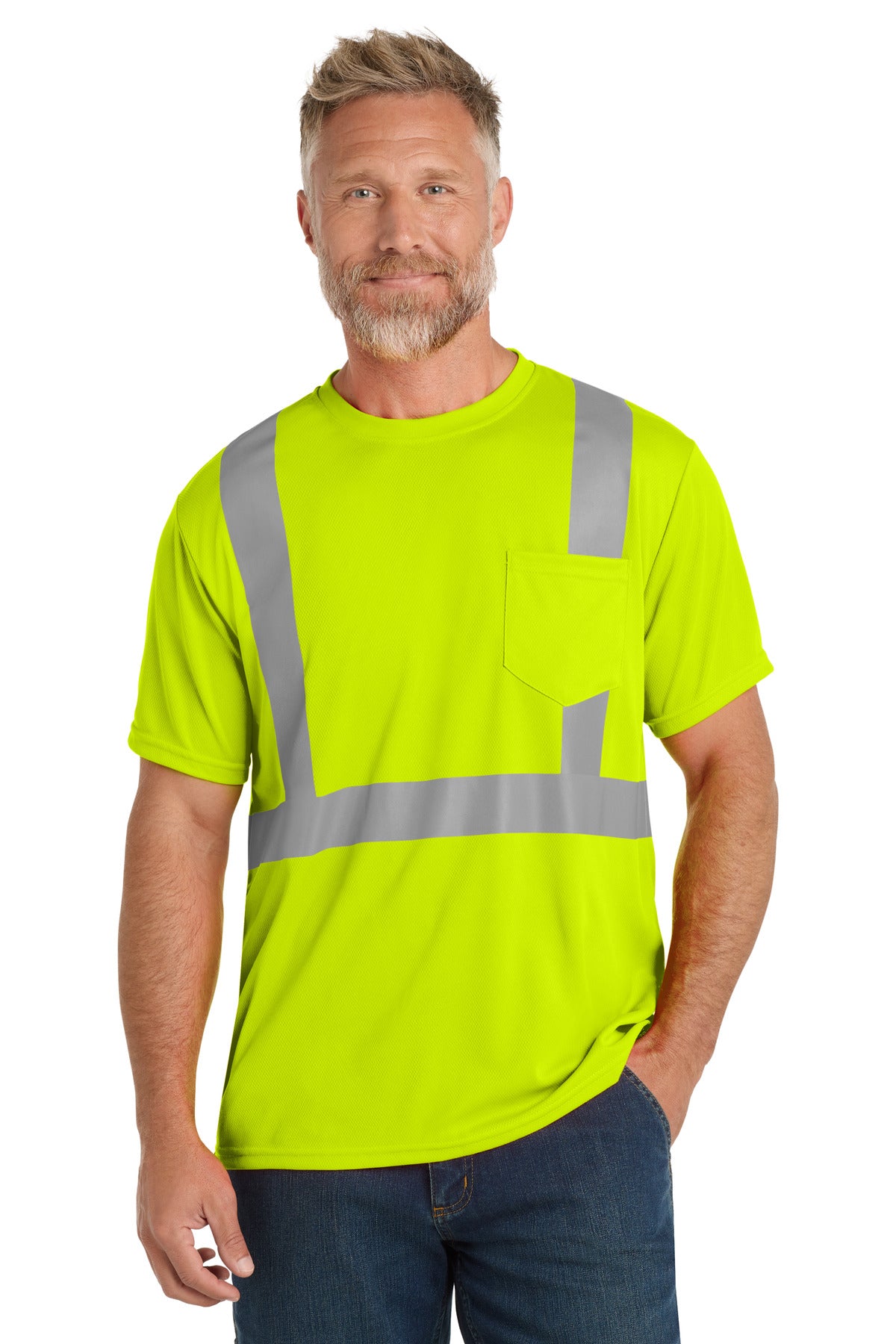 Custom Embroidery or DTF Print - CornerStone  ®  ANSI 107 Class 2 Mesh Tee. CS200