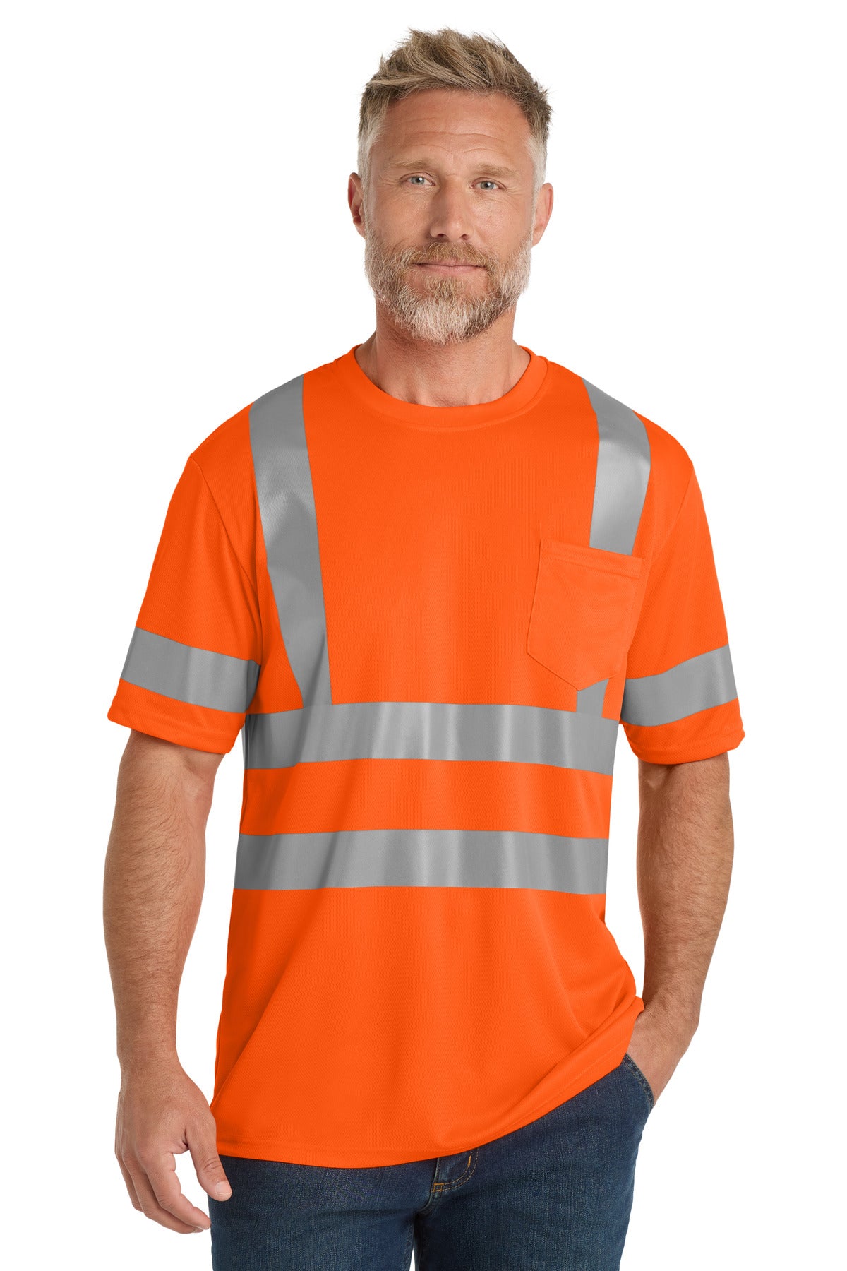 Custom Embroidery or DTF Print - CornerStone  ®  ANSI 107 Class 3 Mesh Tee. CS202