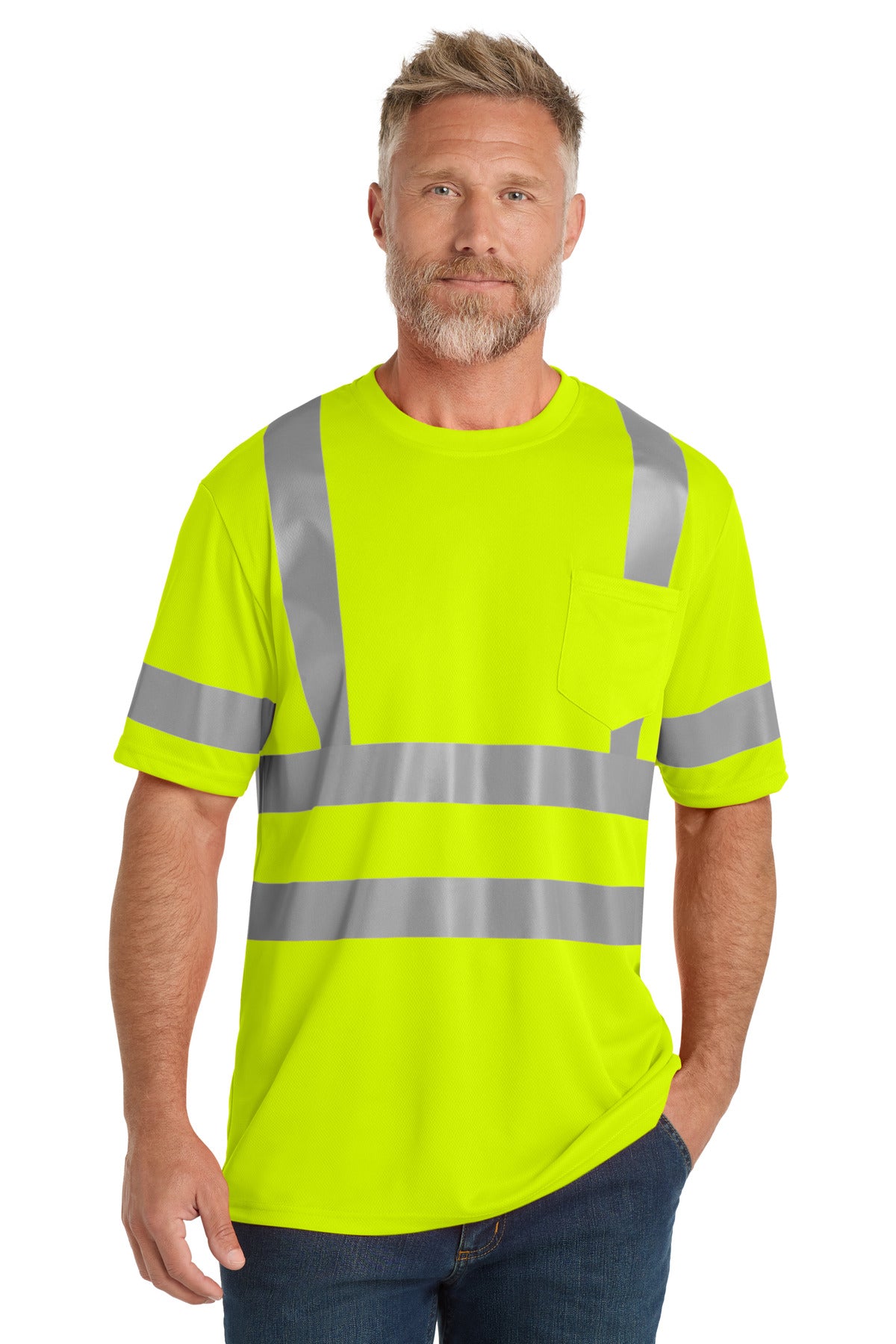 Custom Embroidery or DTF Print - CornerStone  ®  ANSI 107 Class 3 Mesh Tee. CS202