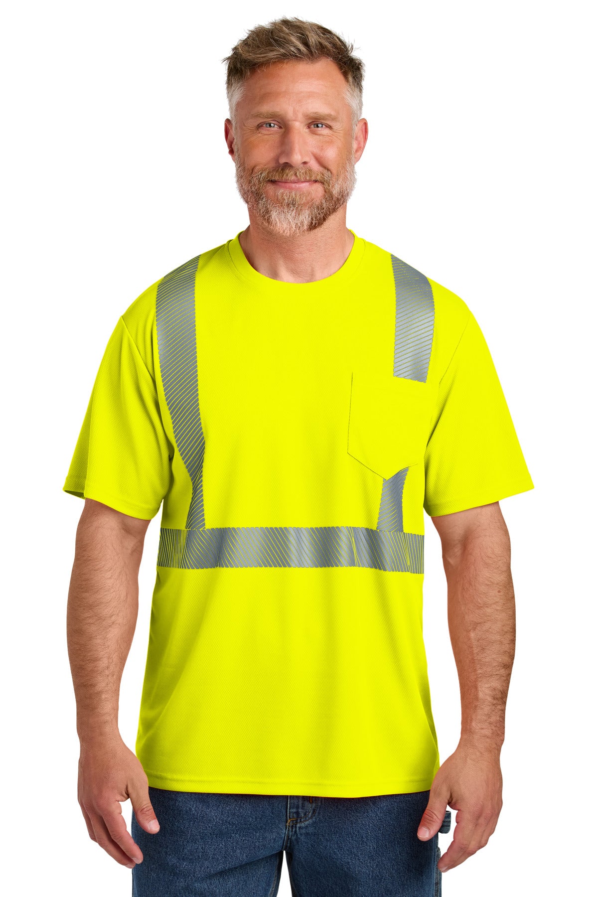 Custom Embroidery or DTF Print - CornerStone ®  ANSI 107 Class 2 Segmented Tape Tee CS204