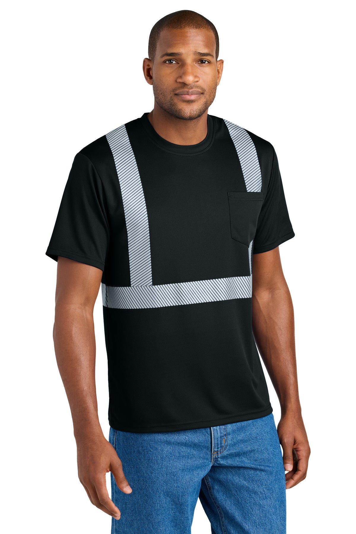 Custom Embroidery or DTF Print - CornerStone ®  Enhanced Visibility Segmented Tape Tee CS206