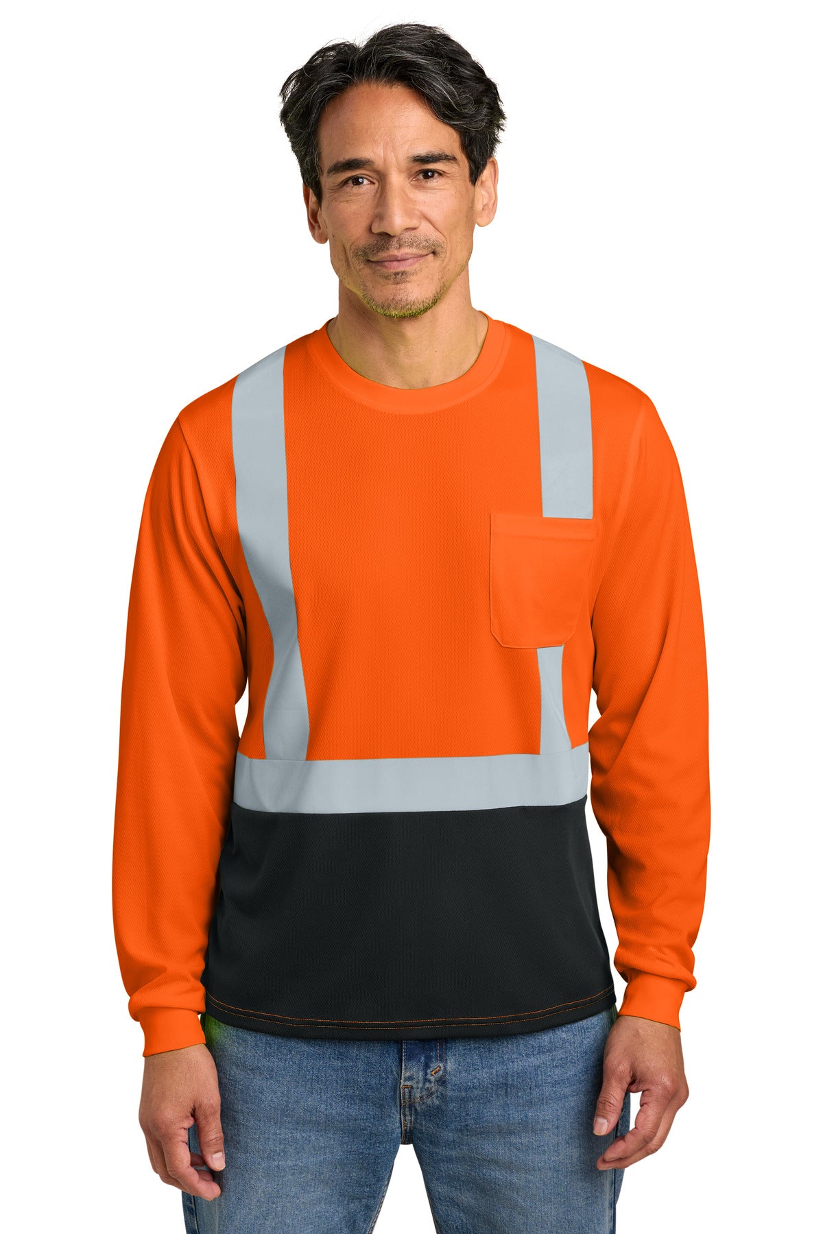 Custom Embroidery or DTF Print - CornerStone ®  ANSI 107 Class 2 Long Sleeve Mesh Blocked Tee CS207