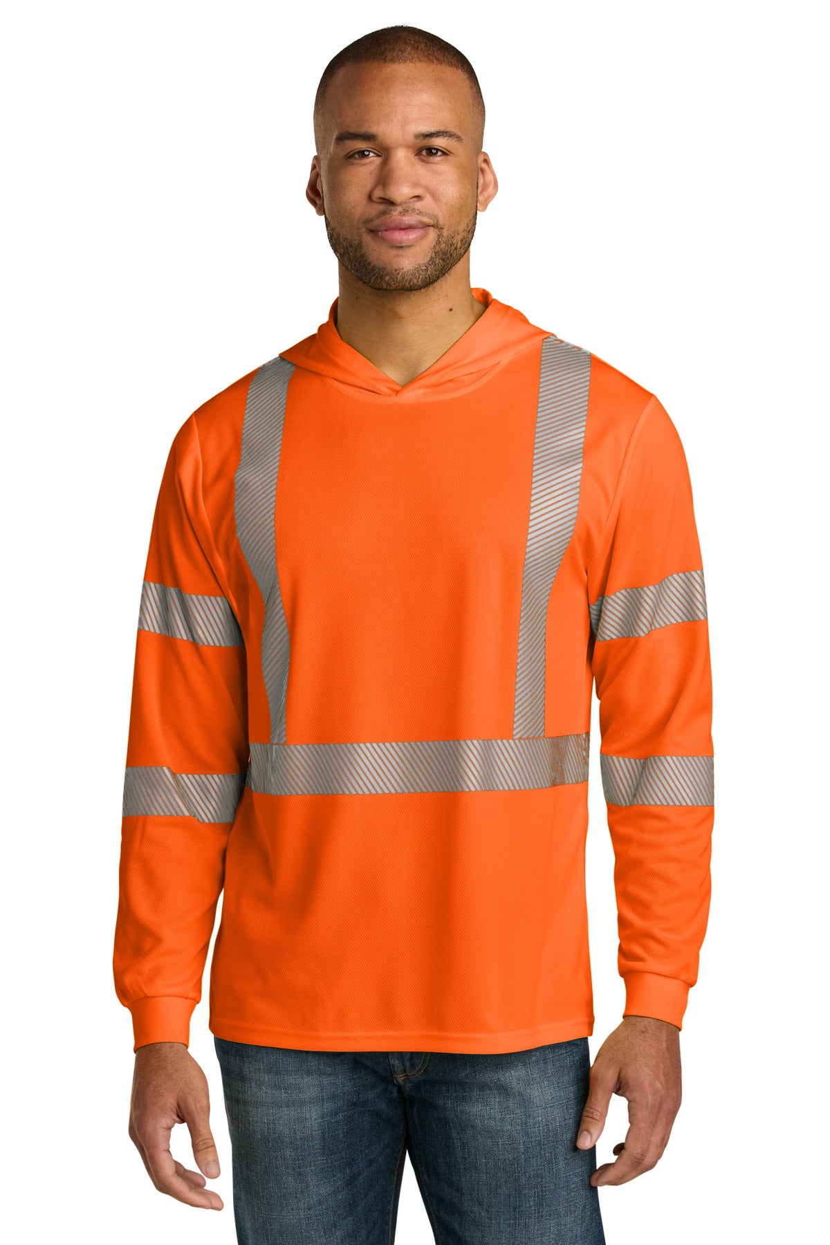 Custom Embroidery or DTF Print - CornerStone ®  ANSI 107 Class 3 Long Sleeve Segmented Tape Hooded Tee CS208