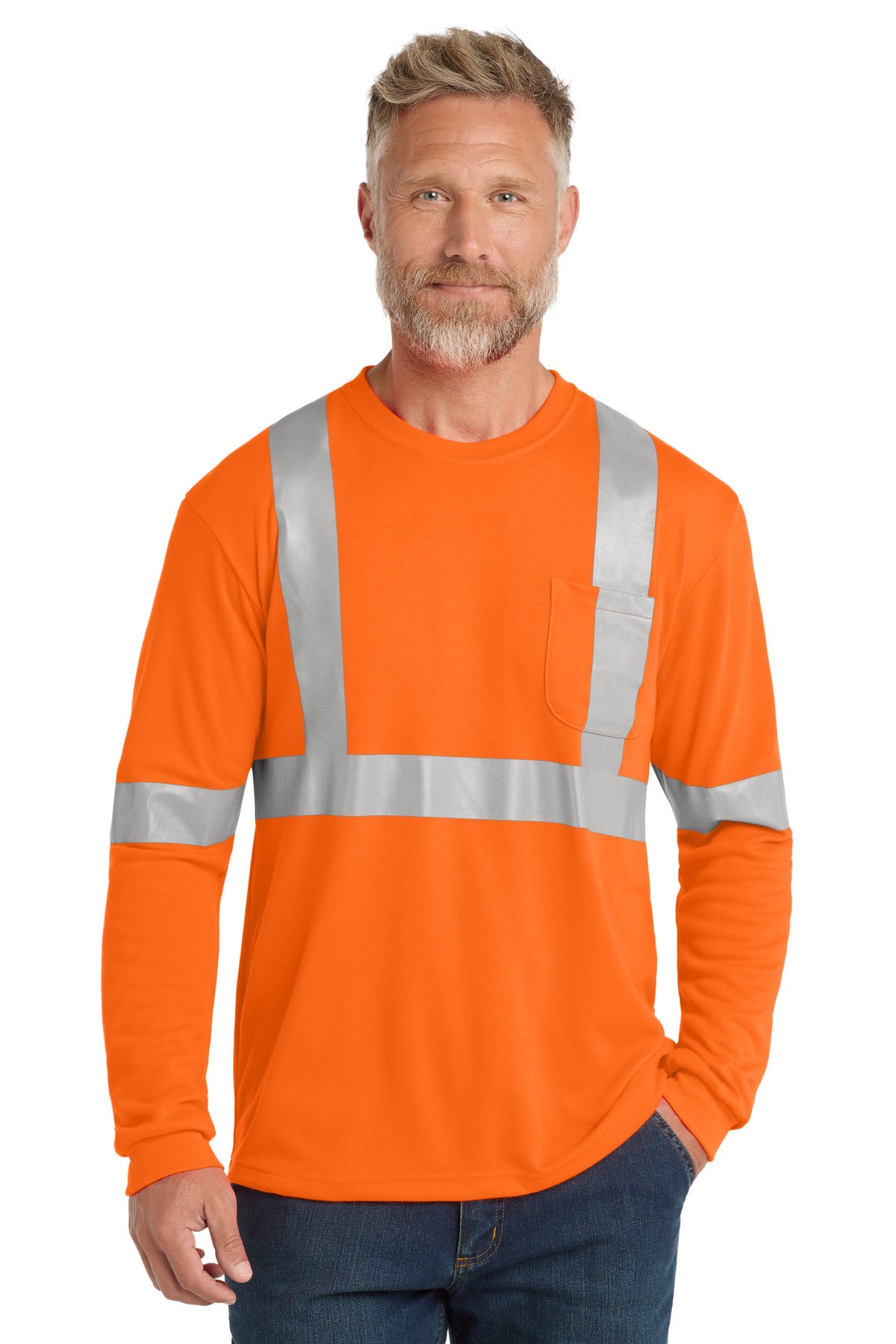 Custom Embroidery or DTF Print - CornerStone ®  ANSI 107 Class 2 Long Sleeve Safety T-Shirt. CS401LS