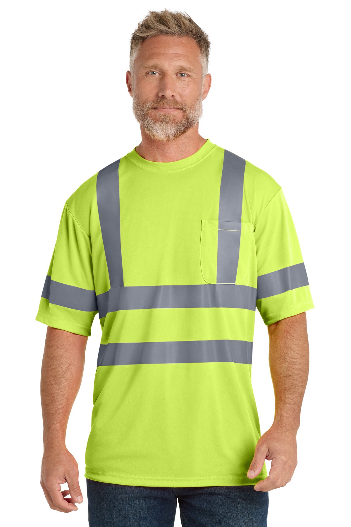 Custom Embroidery or DTF Print - CornerStone ®  - ANSI 107 Class 3 Short Sleeve Snag-Resistant Reflective T-Shirt. CS408