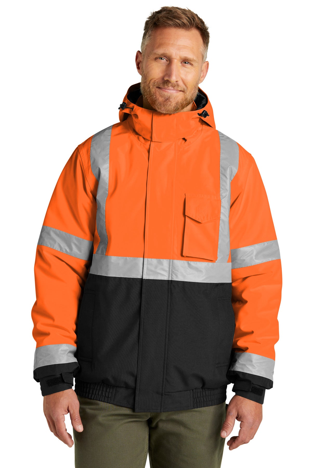 Custom Embroidery or DTF Print - CornerStone ®  ANSI 107 Class 3 Economy Waterproof Insulated Bomber Jacket CSJ500