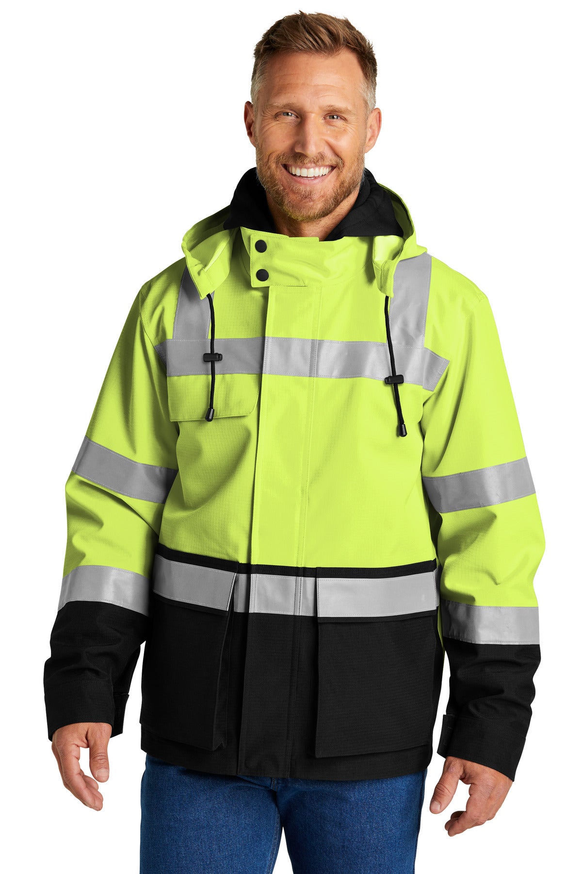 Custom Embroidery or DTF Print - CornerStone ®  ANSI 107 Class 3 Waterproof Ripstop 3-In-1 Parka CSJ502