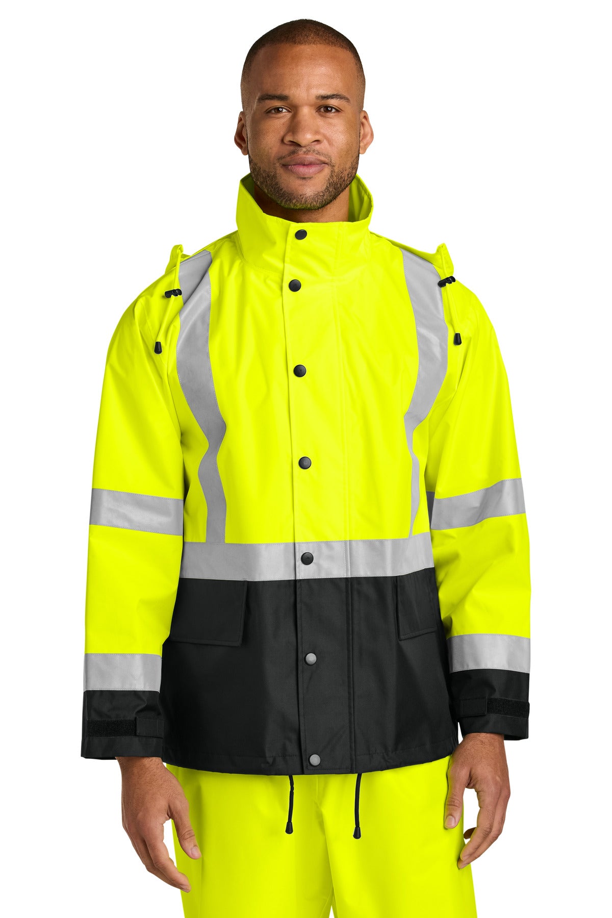 Custom Embroidery or DTF Print - CornerStone ®  ANSI 107 Class 3 Rain Jacket CSJ504