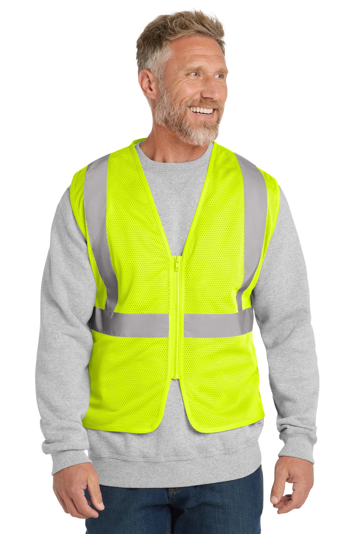 Custom Embroidery or DTF Print - CornerStone  ®  ANSI 107 Class 2 Economy Mesh Zippered Vest. CSV101