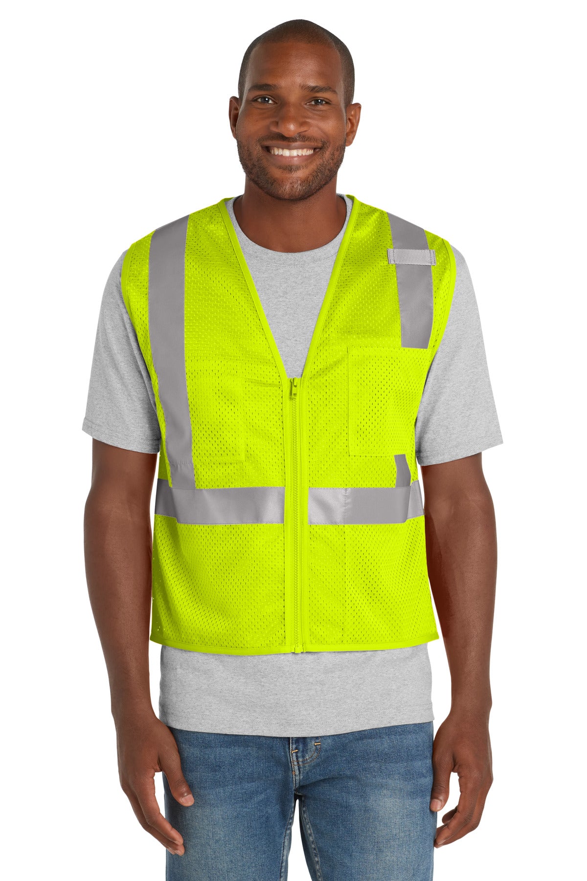 Custom Embroidery or DTF Print - CornerStone  ®  ANSI 107 Class 2 Mesh Zippered Vest. CSV102
