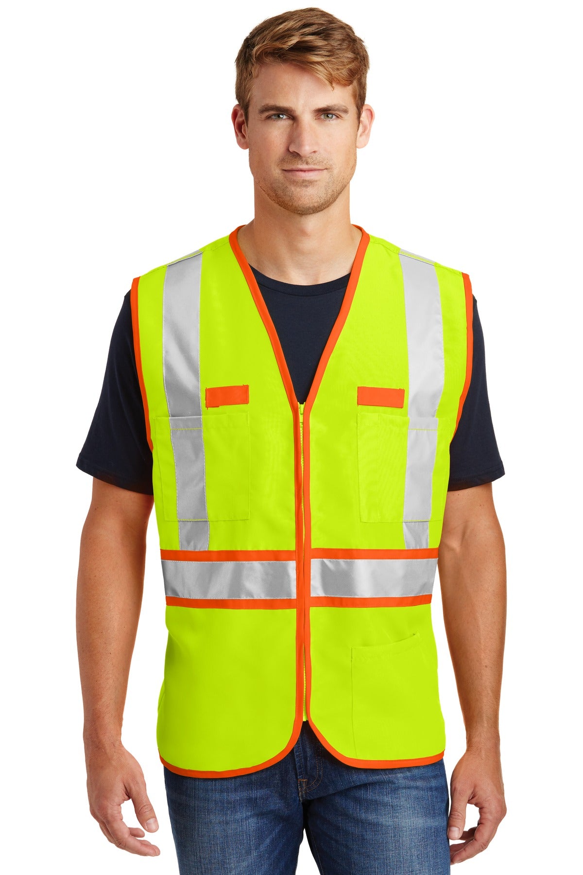 Custom Embroidery or DTF Print - CornerStone ®  - ANSI 107 Class 2 Dual-Color Safety Vest. CSV407