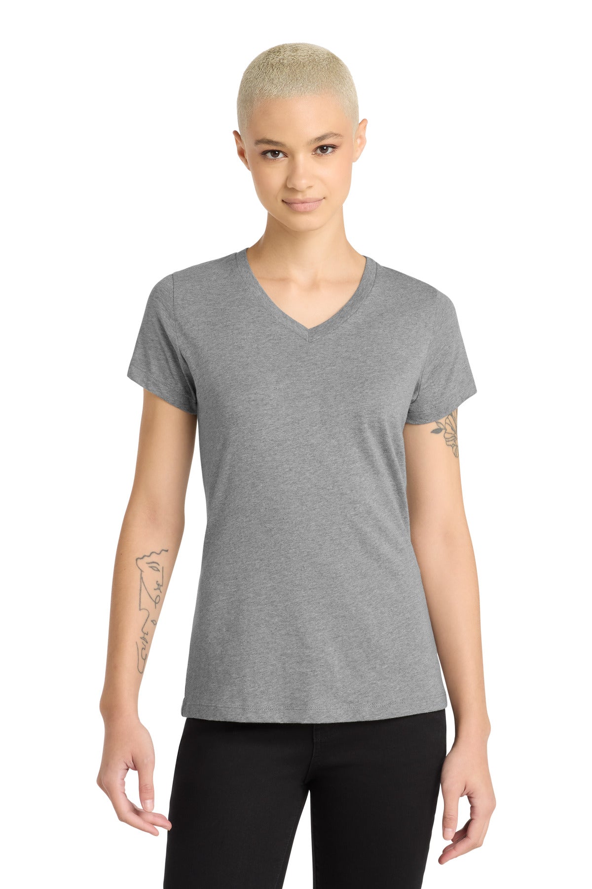Custom Embroidery or DTF Print - District ®  Women's Perfect Blend ®  CVC V-Neck Tee. DM1190L