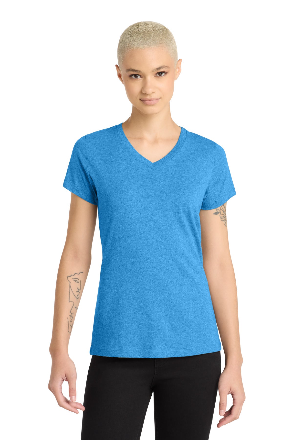 Custom Embroidery or DTF Print - District ®  Women's Perfect Blend ®  CVC V-Neck Tee. DM1190L