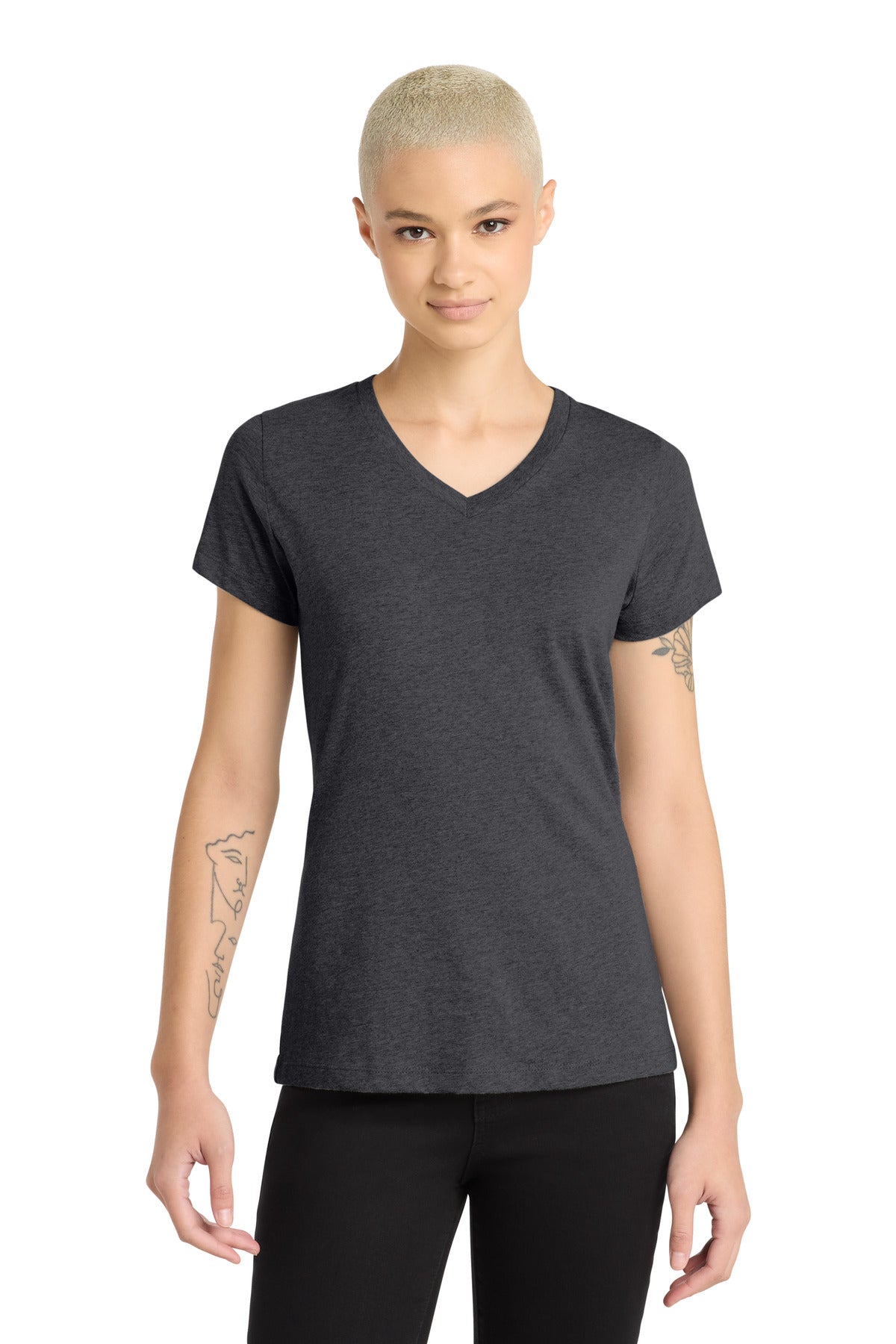 Custom Embroidery or DTF Print - District ®  Women's Perfect Blend ®  CVC V-Neck Tee. DM1190L