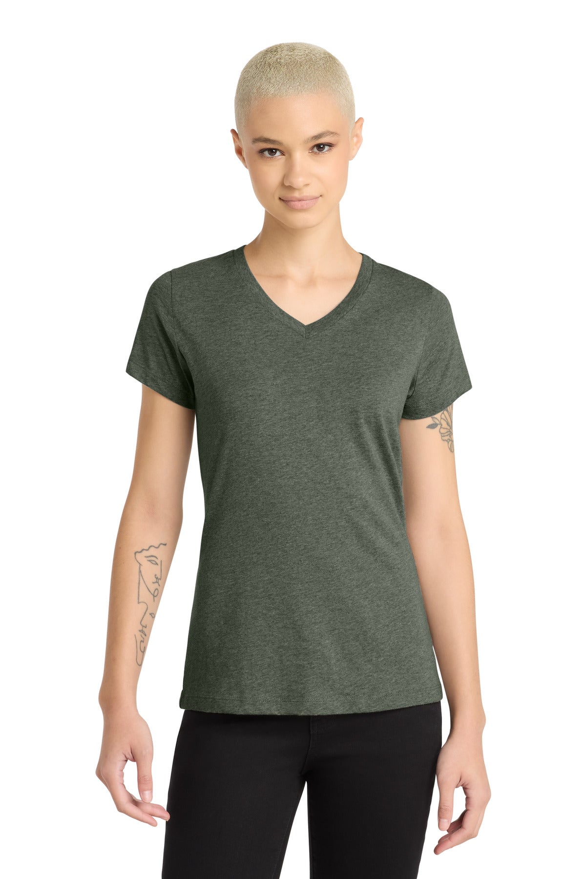 Custom Embroidery or DTF Print - District ®  Women's Perfect Blend ®  CVC V-Neck Tee. DM1190L