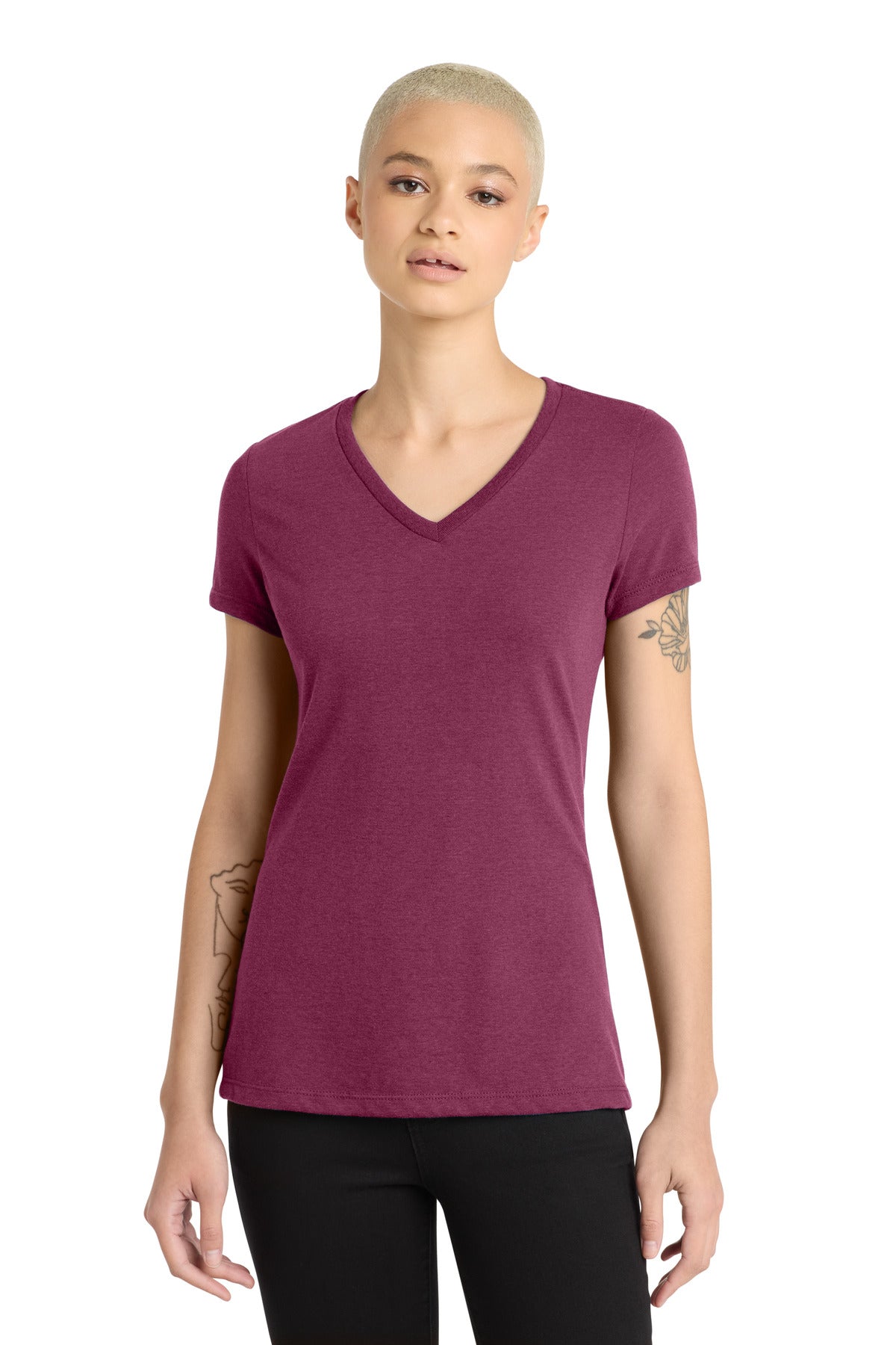 Custom Embroidery or DTF Print - District ®  Women's Perfect Blend ®  CVC V-Neck Tee. DM1190L