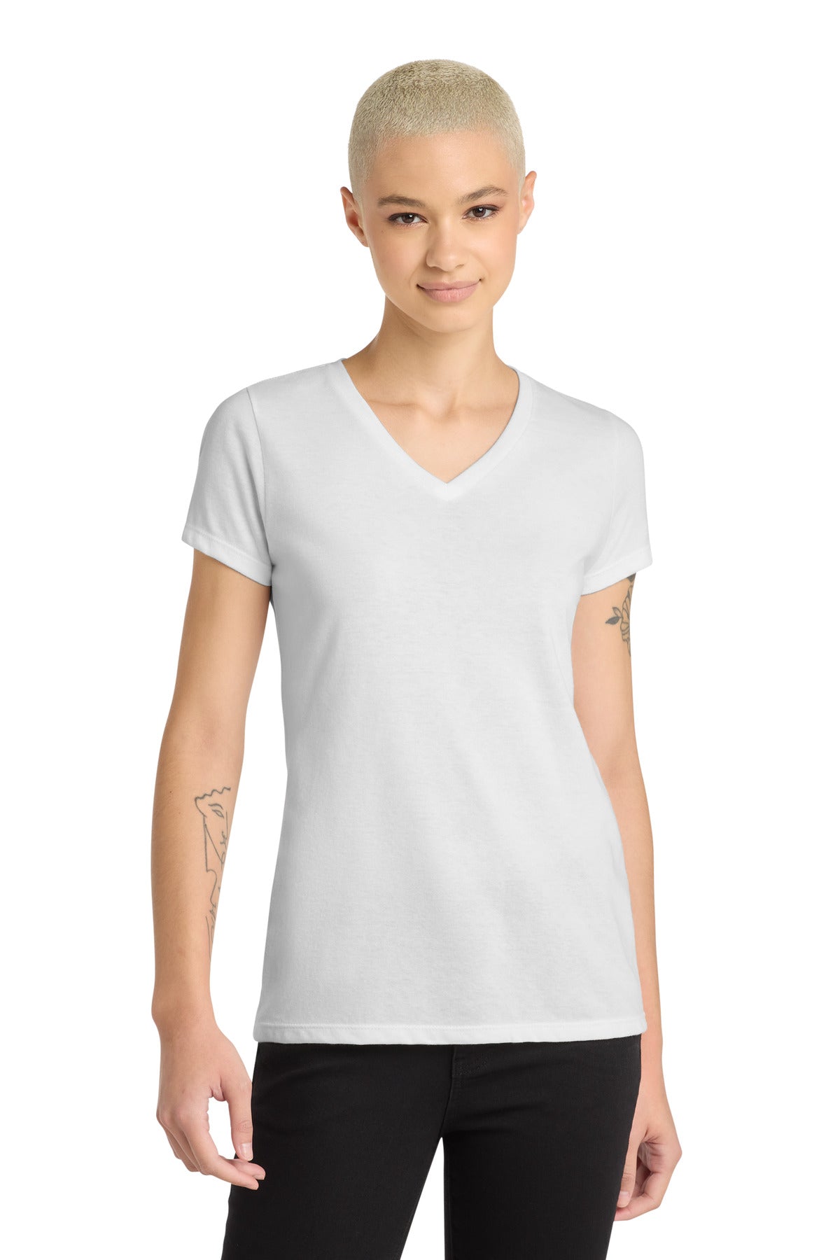 Custom Embroidery or DTF Print - District ®  Women's Perfect Blend ®  CVC V-Neck Tee. DM1190L