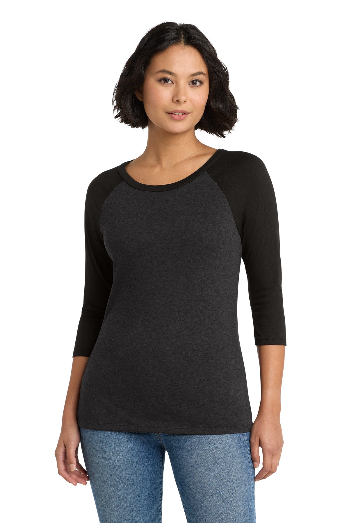 Custom Embroidery or DTF Print - District ®  Women's Perfect Tri ®  3/4-Sleeve Raglan. DM136L